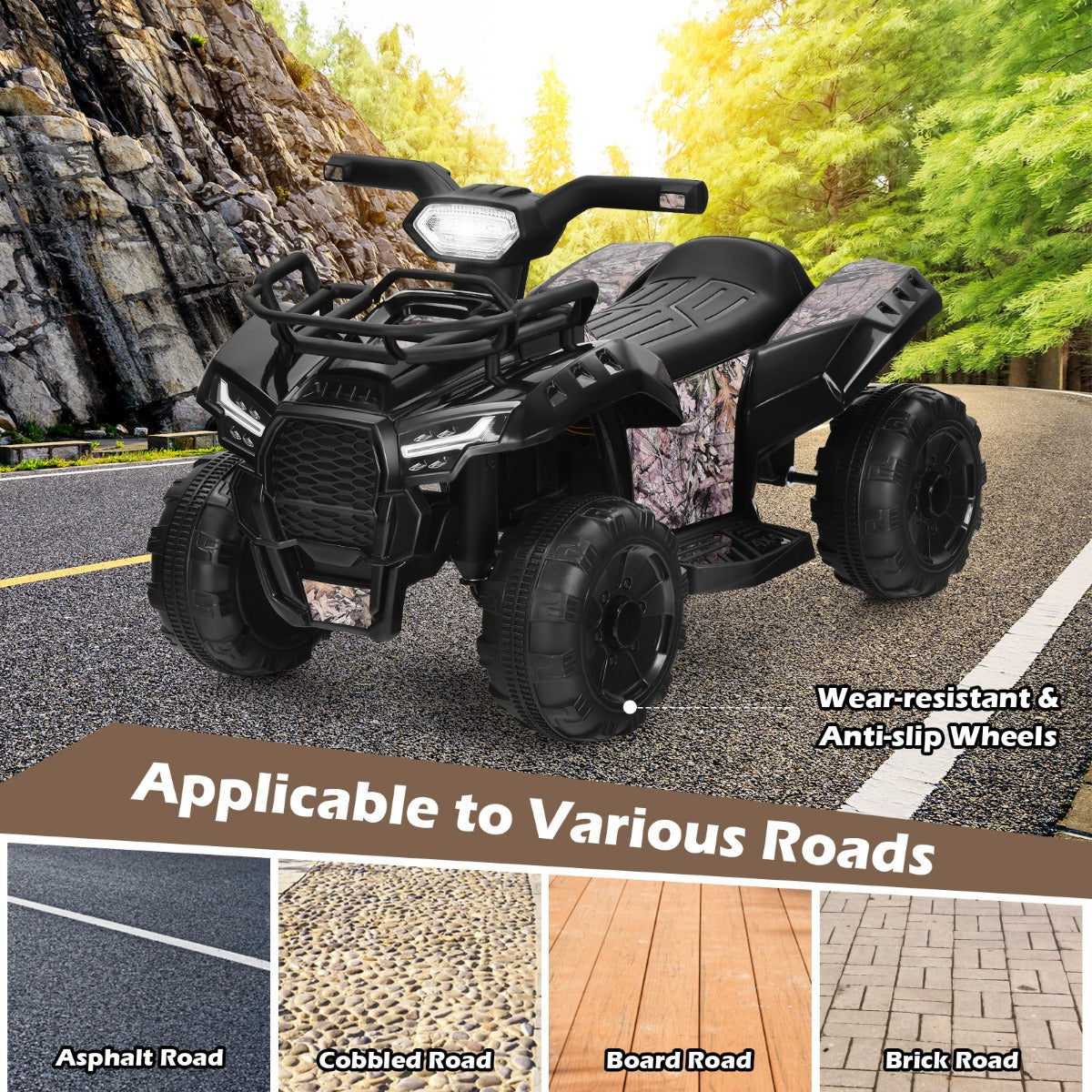LIVSK Kinderquadbike - Duurzaam Met Metalen Frame - LED Koplamp - Muziek - Tot 20 kg - Voor 18-36 Maanden - Zwart