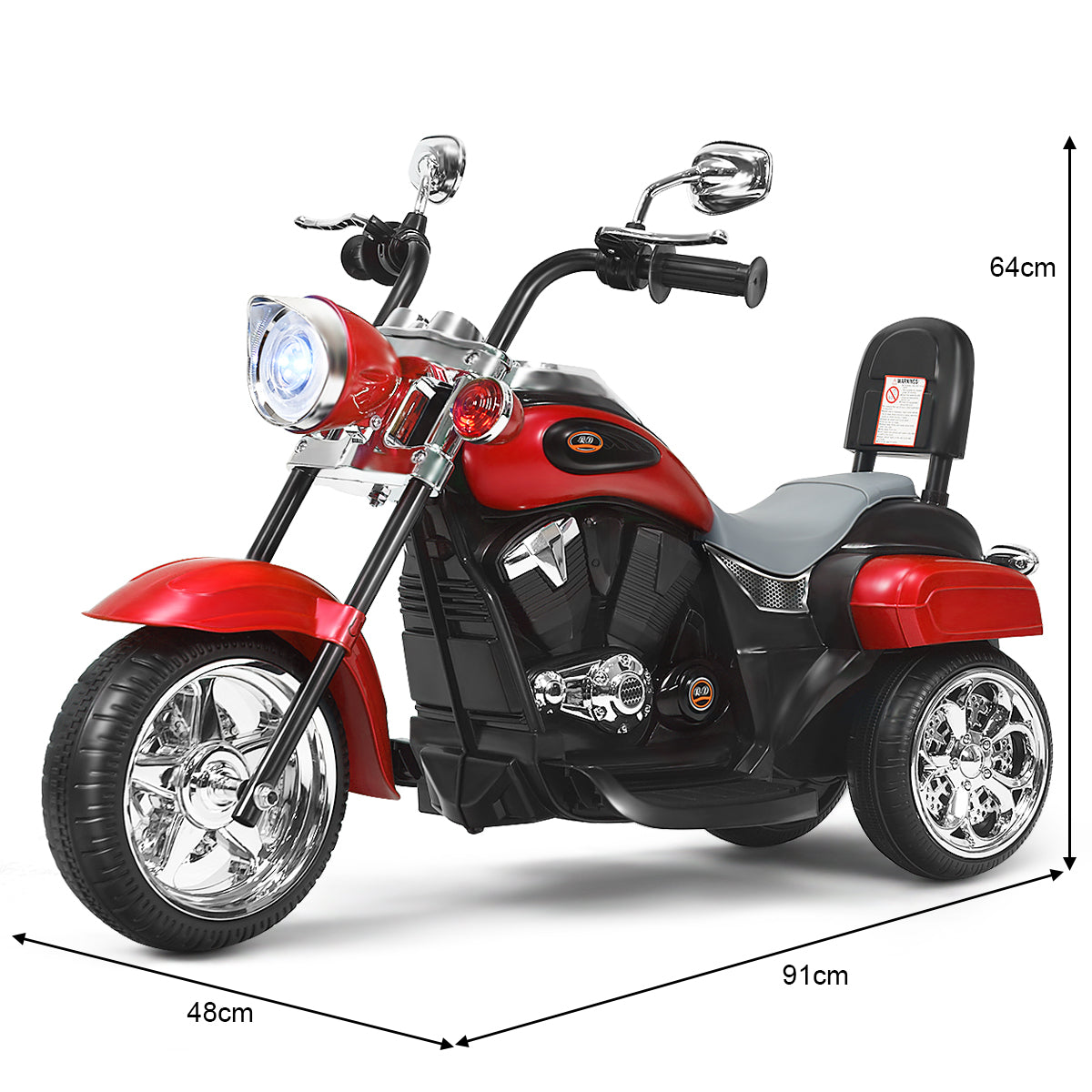 LIVSK Chopper Stijl Motorfiets voor Kinderen - 3-Wielstructuur - Vooruit/Achteruit - Heldere Koplamp & Muziek - 91 x 48 x 64 cm -