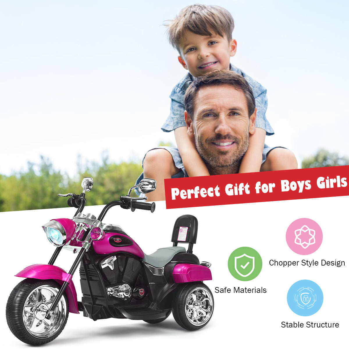 LIVSK Kindermotorfiets - Driewieler met Verstelbare Koplamp en Claxon - Vooruit/Achteruit - Tot 30 kg - Blauw