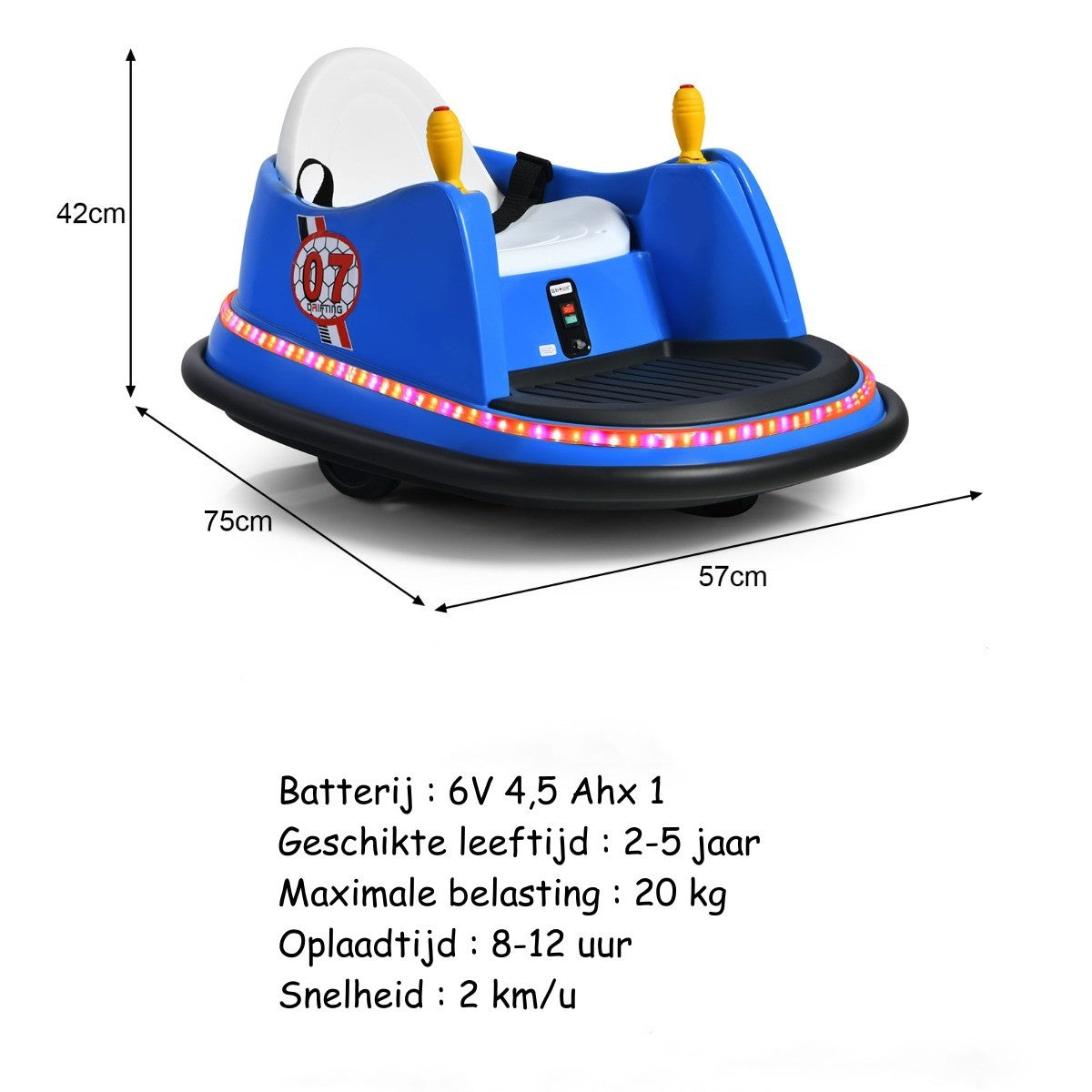 LIVSK Elektrische Botsauto - Interactieve Joysticks - Afstandsbediening - Veiligheidsbumper - Tot 20 kg - 57 x 75 x 42 cm - Blauw