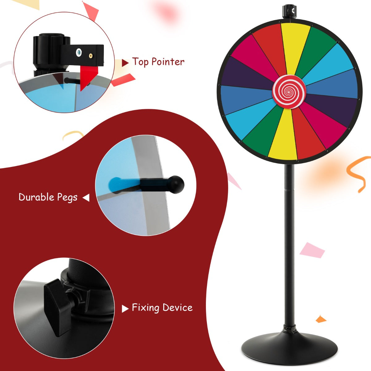 LIVSK Verstelbaar Loterijwiel - Tafel- en Vloergebruik - Droog Wisbaar - 14 Gekleurde Vlakken - 60 cm - Gekleurd