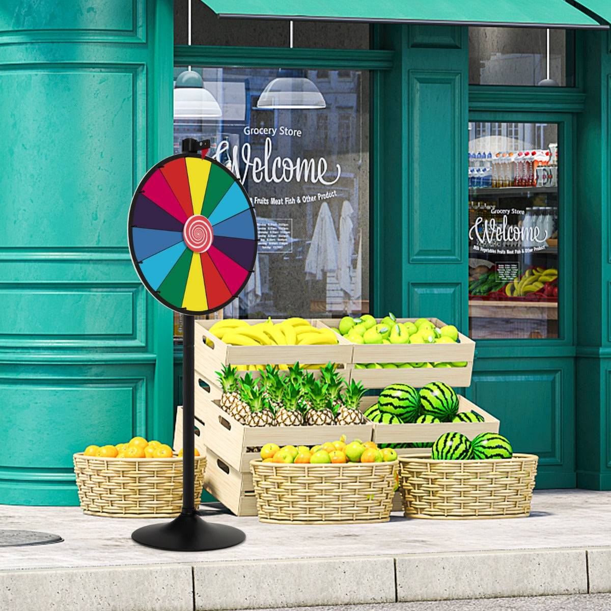 LIVSK Verstelbaar Loterijwiel - Tafel- en Vloergebruik - Droog Wisbaar - 14 Gekleurde Vlakken - 60 cm - Gekleurd