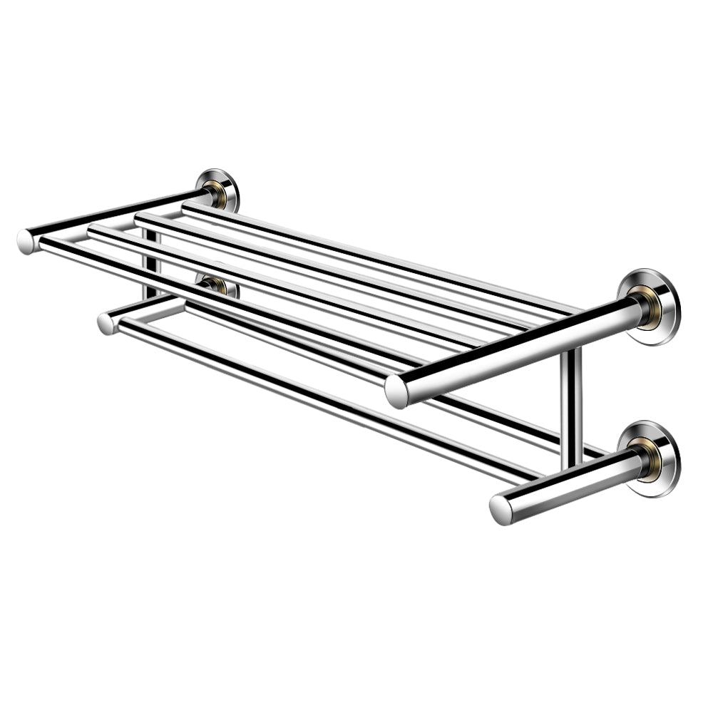 LIVSK Handdoekhouder - Wandmontage - Roestvrij staal - Waterdicht en roestbestendig - Tot 20 kg - 60 x 23 x 15 cm - Zilver