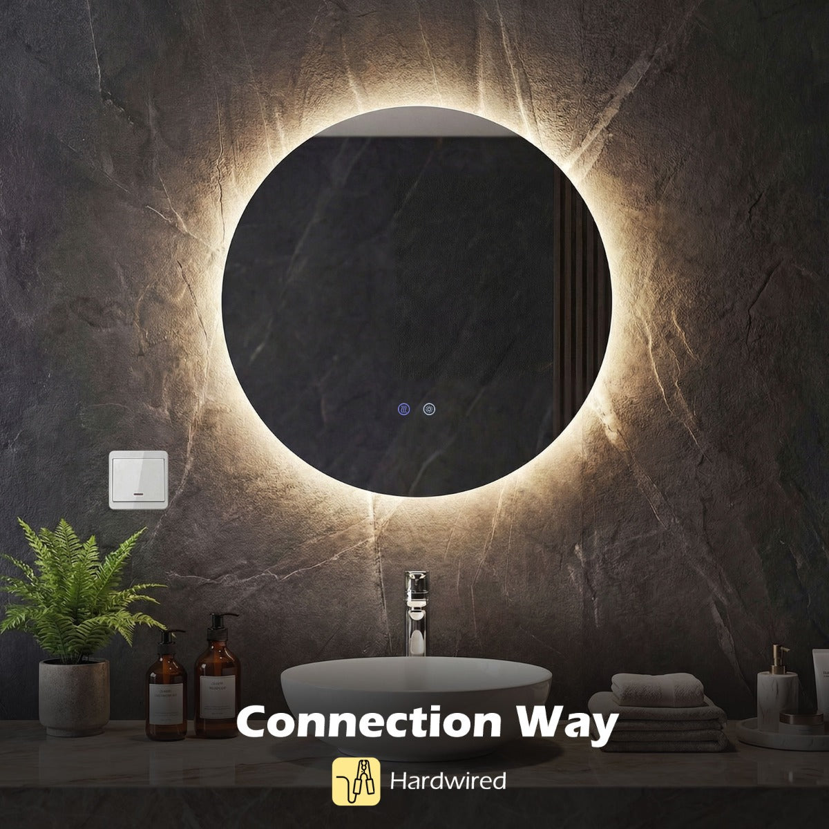 Livsk costway 60 cm ronde led verlichte spiegel badkamerspiegel met instelbare helderheid 1