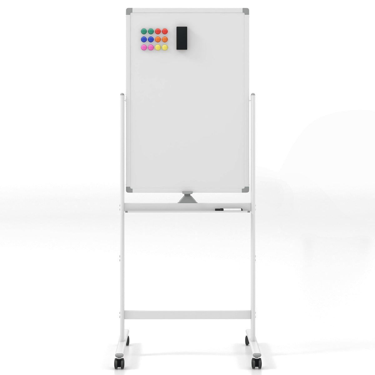 LIVSK Dubbelzijdig Verstelbaar Whiteboard met Pennenbakje - Hoogte 151-178 cm - Inclusief 6 Markers en Accessoires - Wit