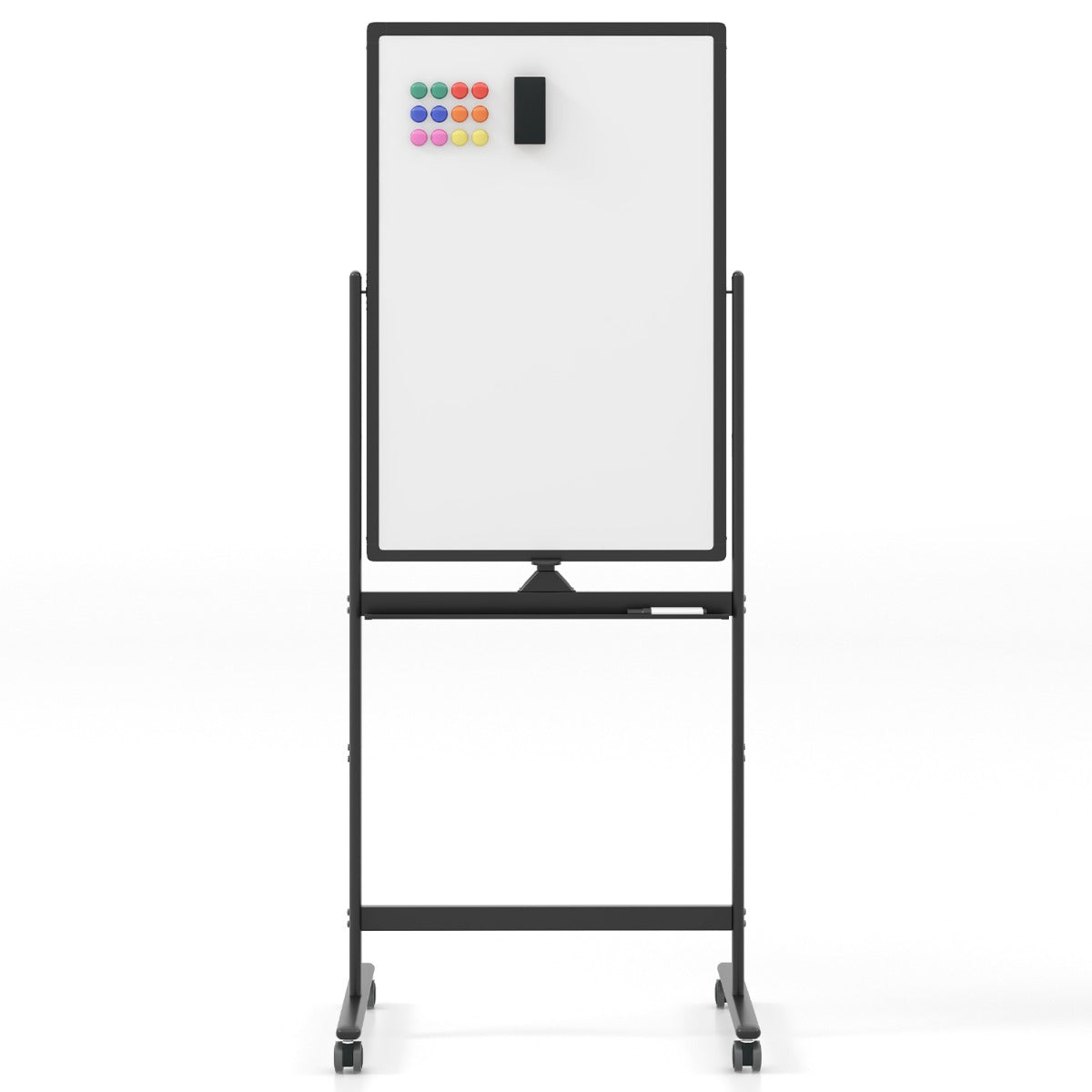 LIVSK Dubbelzijdig Verstelbaar Whiteboard - Vergrendelbaar met 4 Wielen - Inclusief Accessoires - Hoogte 151/178 cm - Zwart