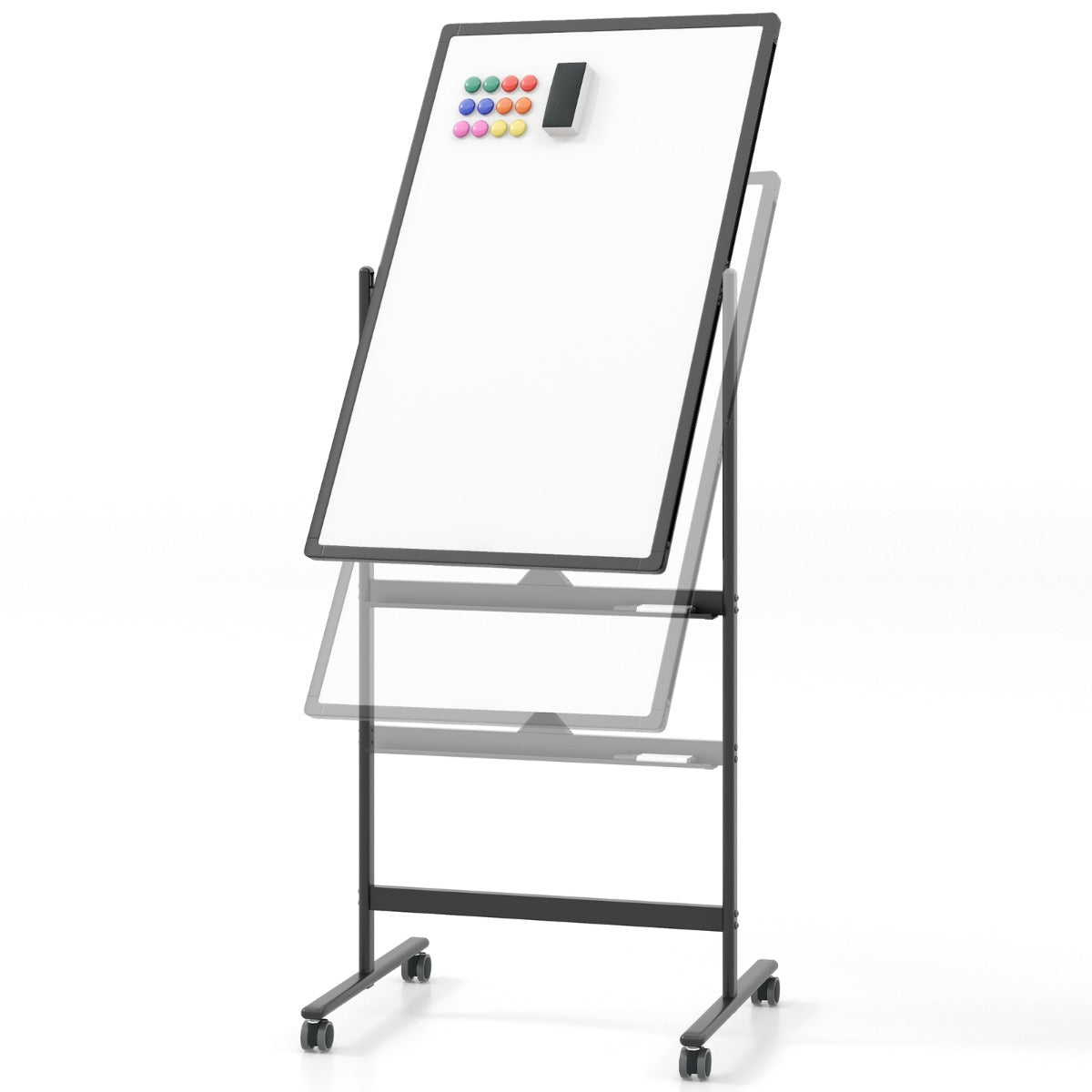 LIVSK Dubbelzijdig Verstelbaar Whiteboard - Vergrendelbaar met 4 Wielen - Inclusief Accessoires - Hoogte 151/178 cm - Zwart