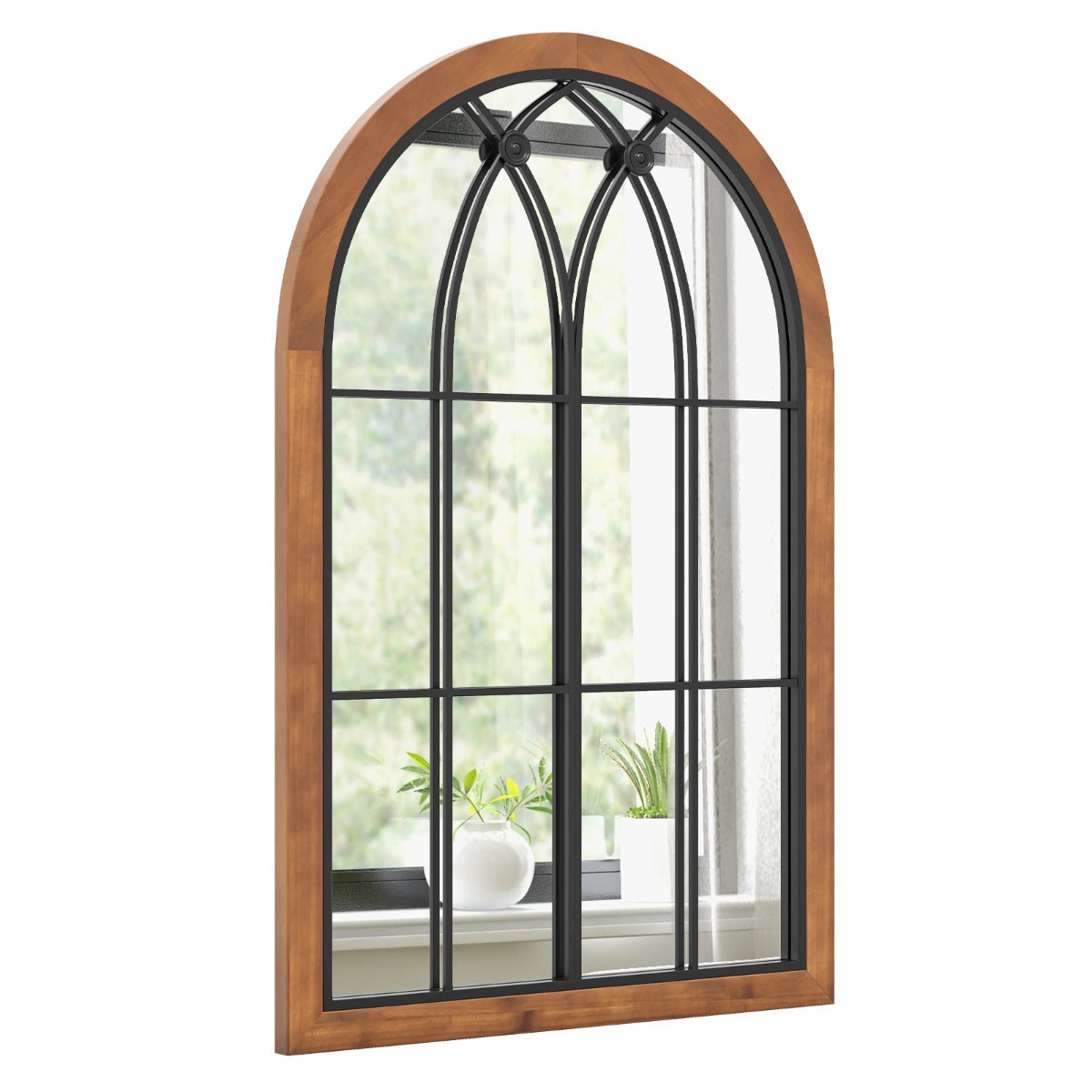 LIVSK Wandspiegel - Gebogen Raamframe - Premium Glas en Dennenhout - Schok- en Breukbestendig - 60 x 90 x 2,5 cm - Natuurlijk