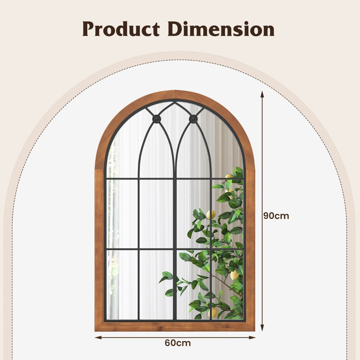 LIVSK Wandspiegel - Gebogen Raamframe - Premium Glas en Dennenhout - Schok- en Breukbestendig - 60 x 90 x 2,5 cm - Natuurlijk