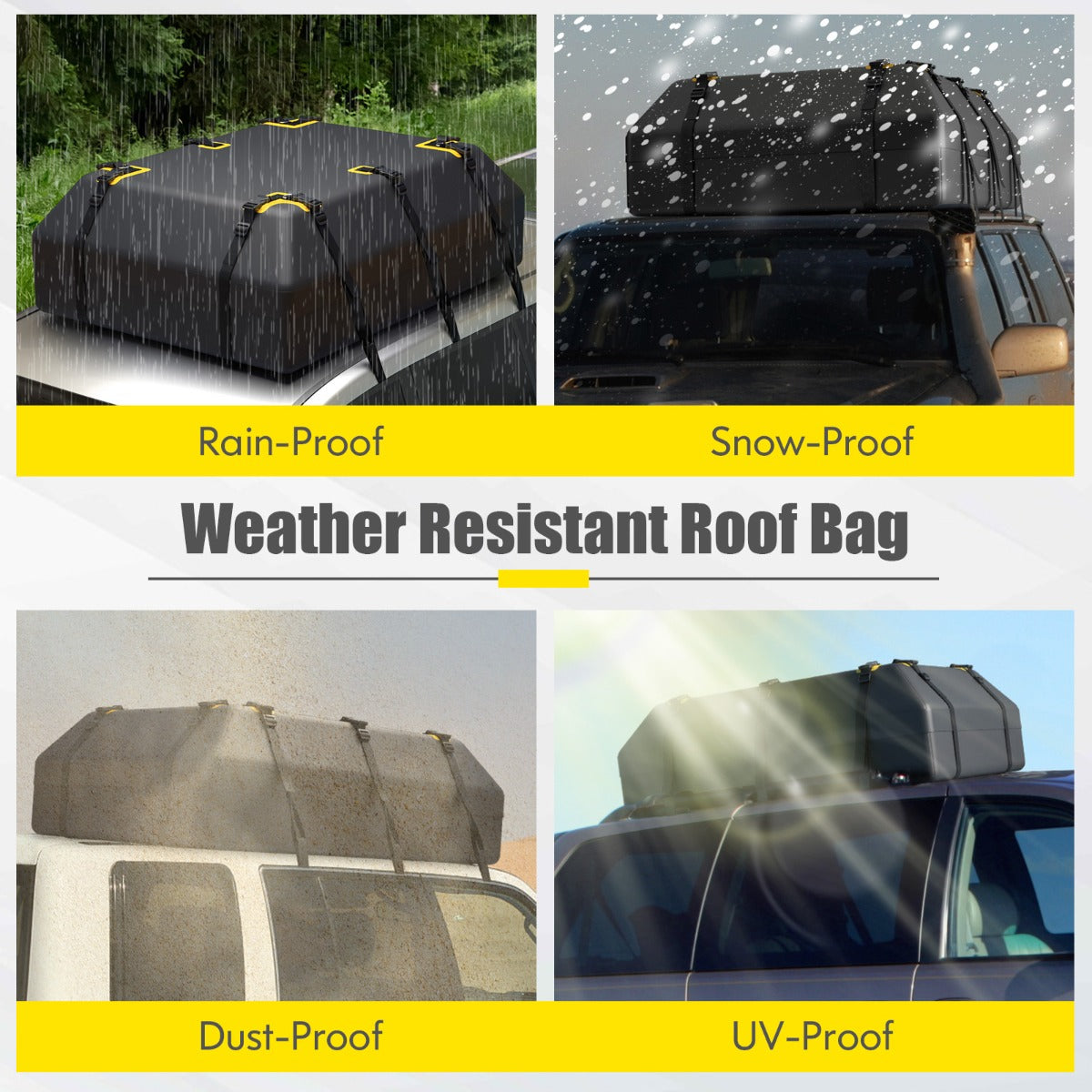 LIVSK Daktas 600 L - Weerbestendig Polyester - 6 Deurhaken - Antislipmat - Eenvoudige Montage - Zwart + Geel