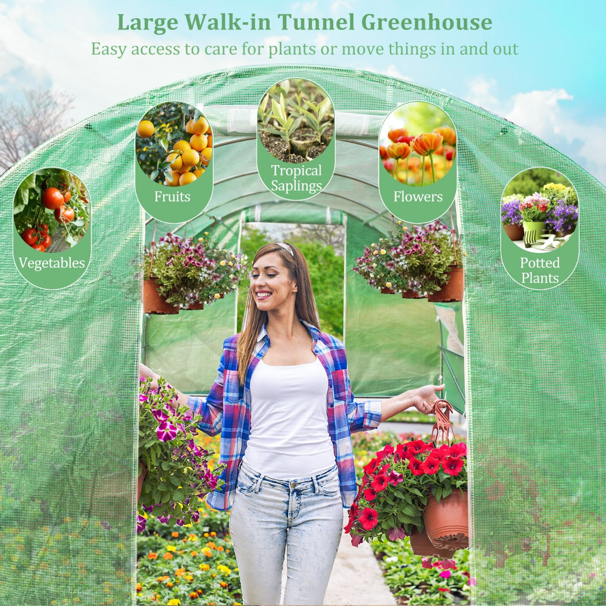 LIVSK Tunnelkas met Eén Verdieping 600 x 300 x 200 cm - Gegalvaniseerd Staal - PE-beschermhoes - Winddicht - Groen