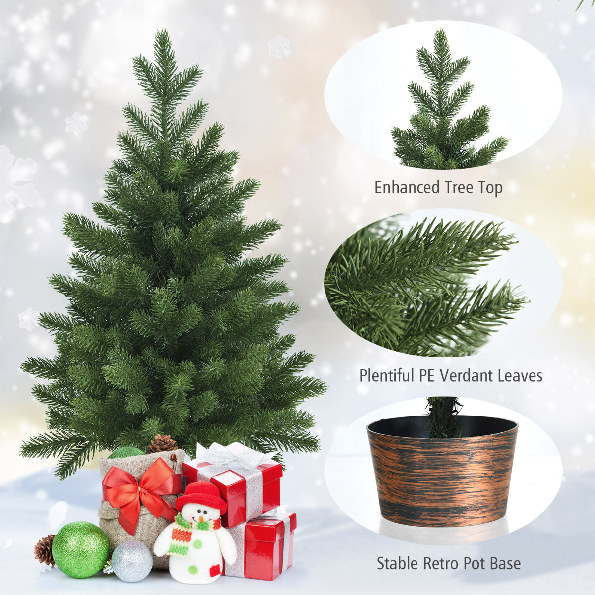 LIVSK Kunstmatige Kerstboom 60 cm - Pluizig Ontwerp met 50 Takken - Ruimtebesparend - Retro Potvoet - Groen