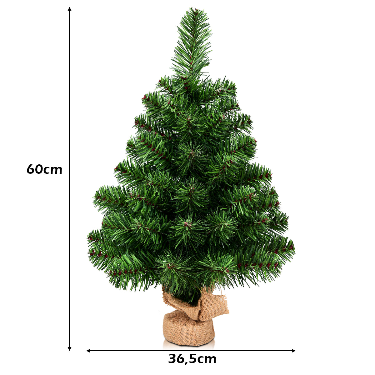 LIVSK Kunstkerstboom 60 cm - Levensechte PVC-Naalden - Volle Kroon met 67/96 Takken - Stevige Jutebasis - Groen