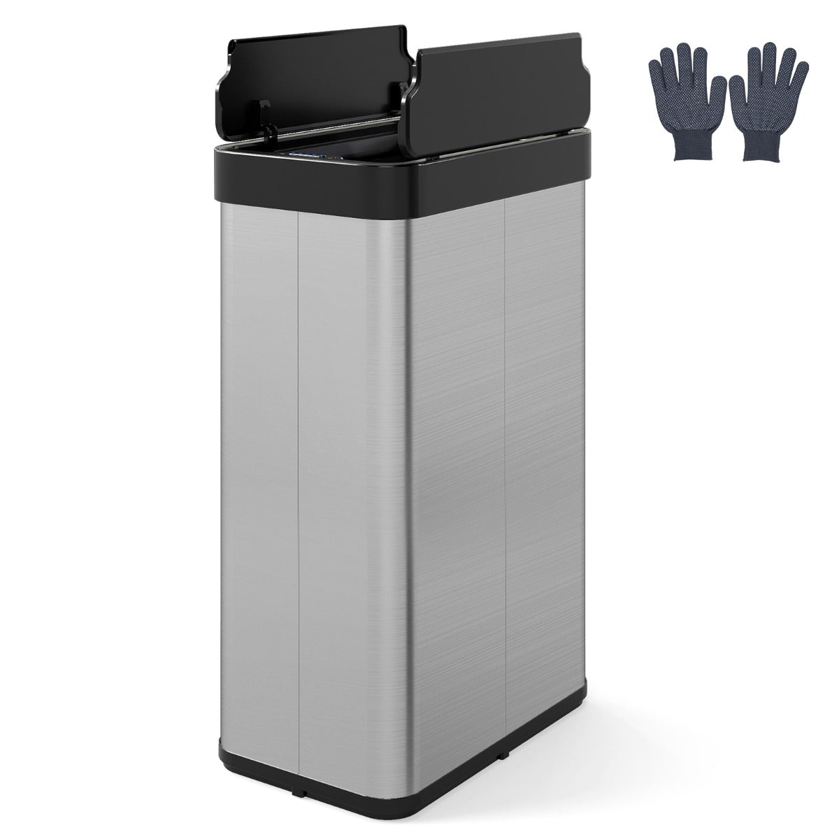 Livsk costway 60l sensor geactiveerde automatische afvalbak automatische open sluit functie metalen afvalbak met dubbelgevouwen deksel zilver
