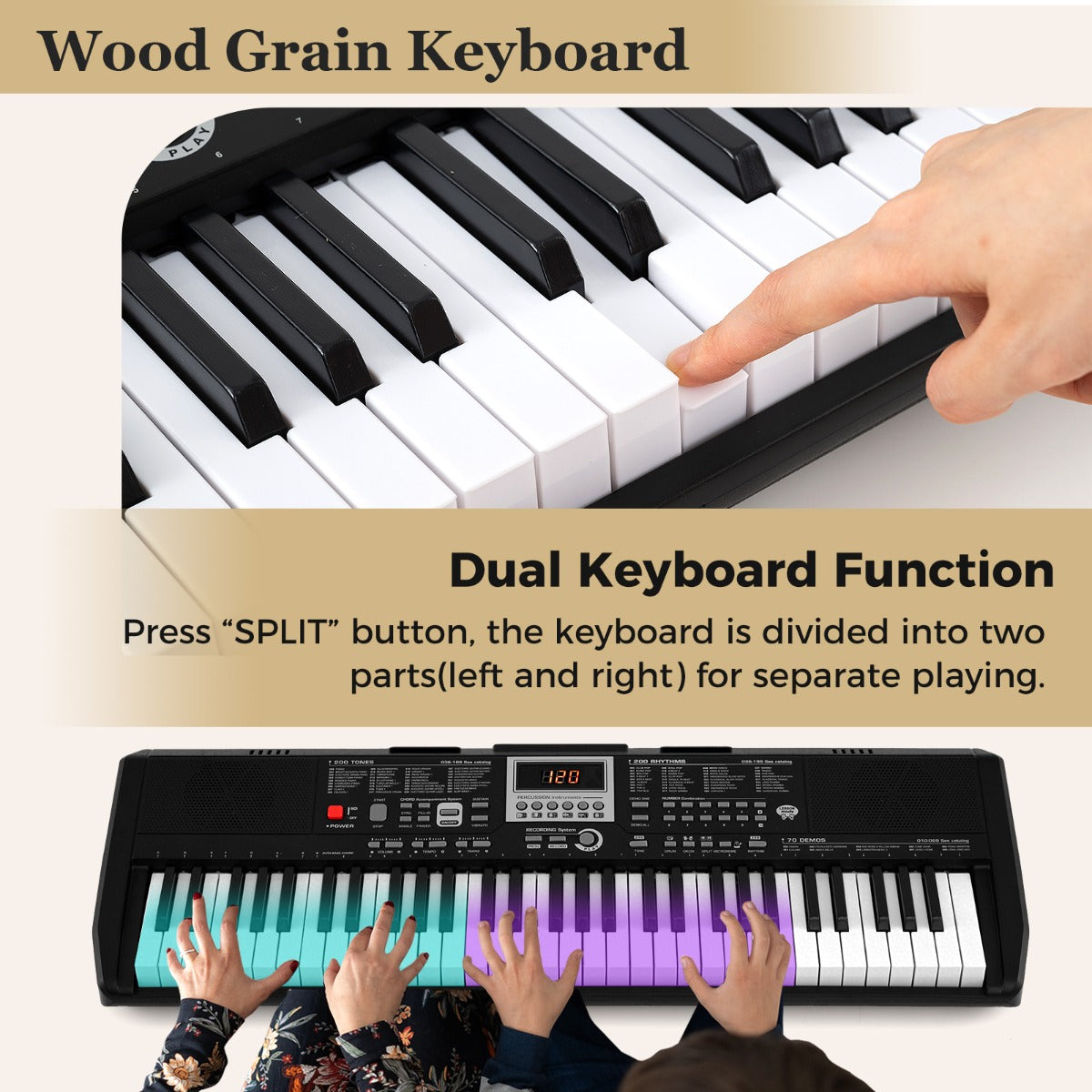 Livsk costway 61 toetsen draagbaar keyboard elektronische piano met 200 ritmes 200 klankkleuren 70 demos 5
