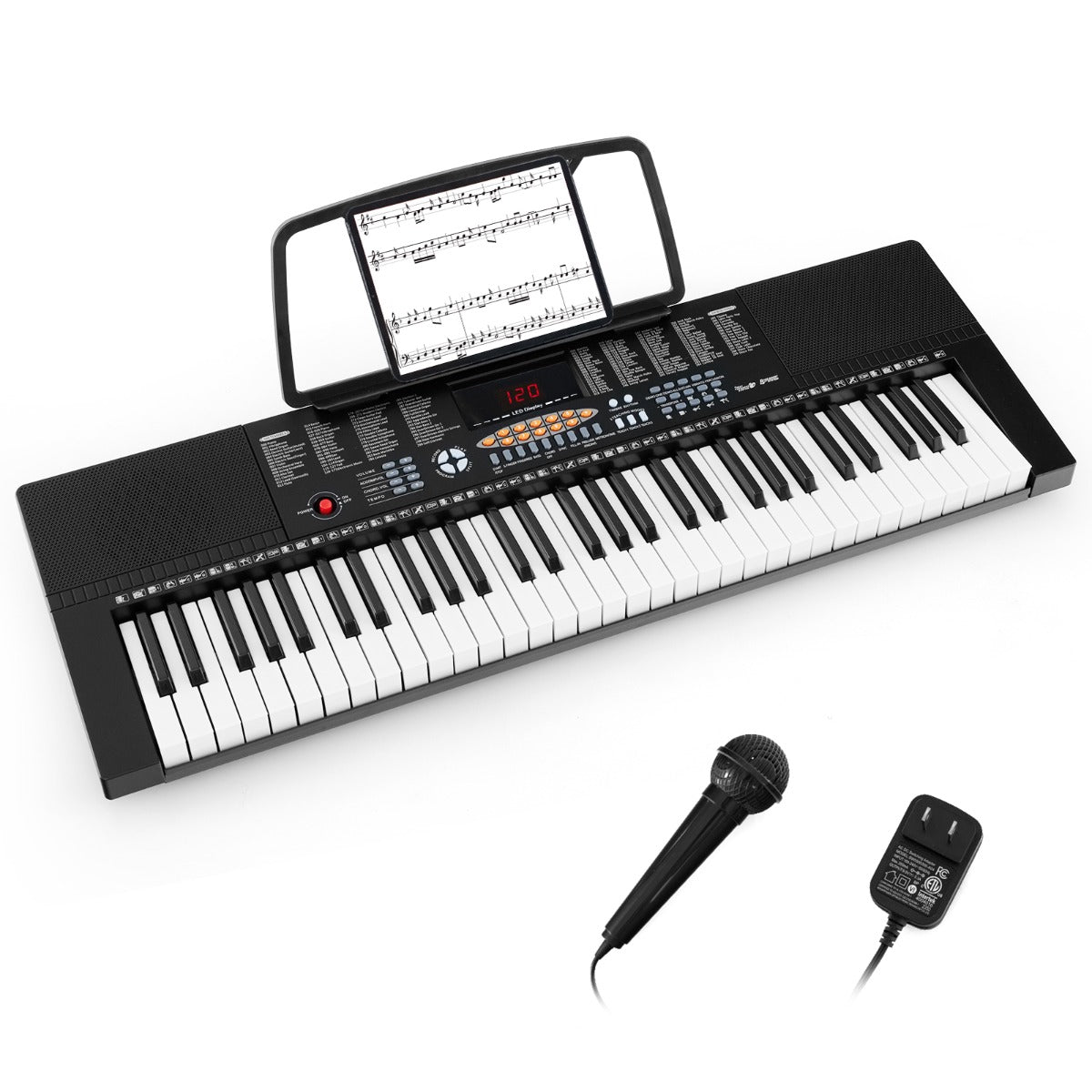 LIVSK Elektronisch Keyboard - 61 Toetsen - 300 Klankkleuren - 300 Ritmes - 3 Lesmodi - Draagbaar - Wit + Zwart