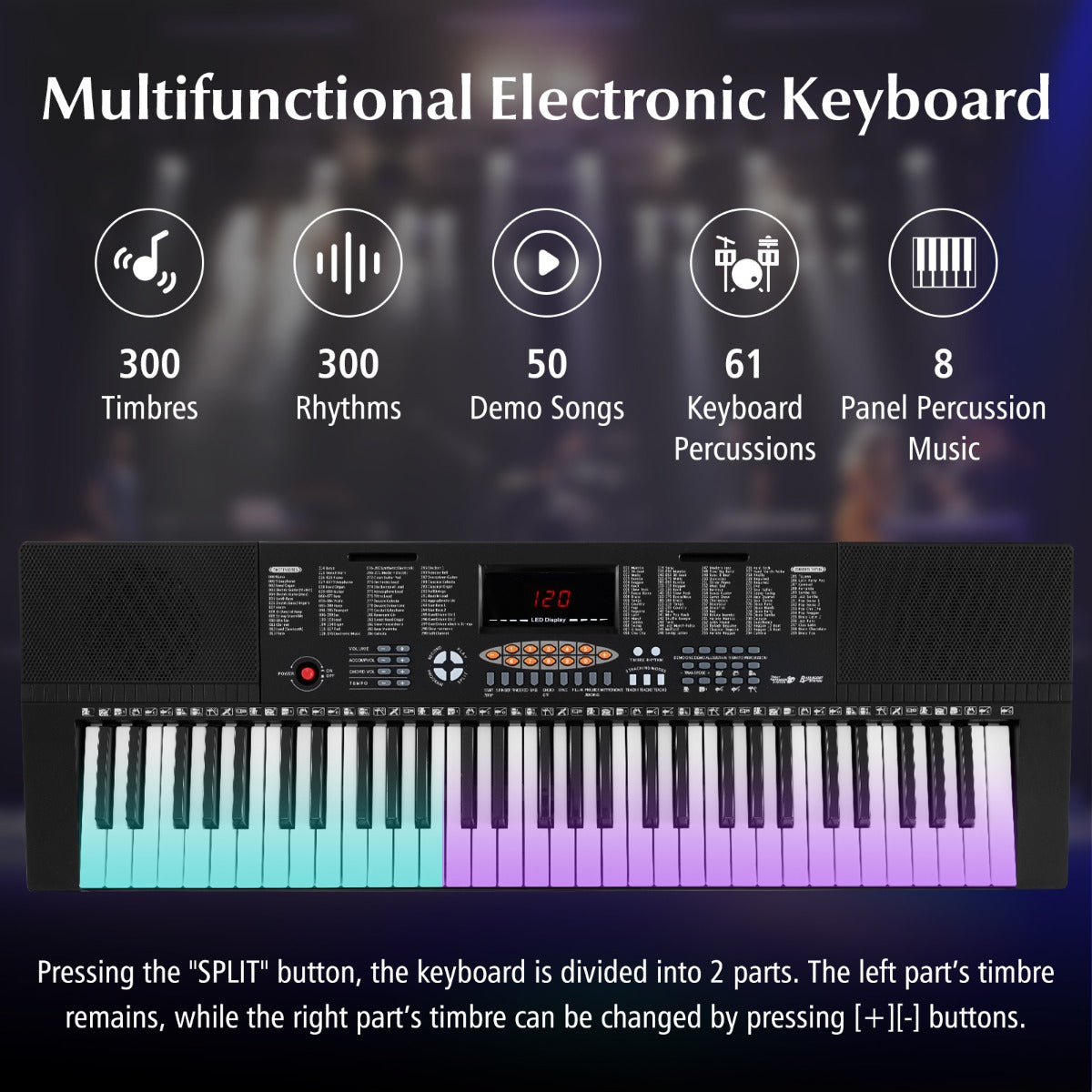 LIVSK Elektronisch Keyboard - 61 Toetsen - 300 Klankkleuren - 300 Ritmes - 3 Lesmodi - Draagbaar - Wit + Zwart