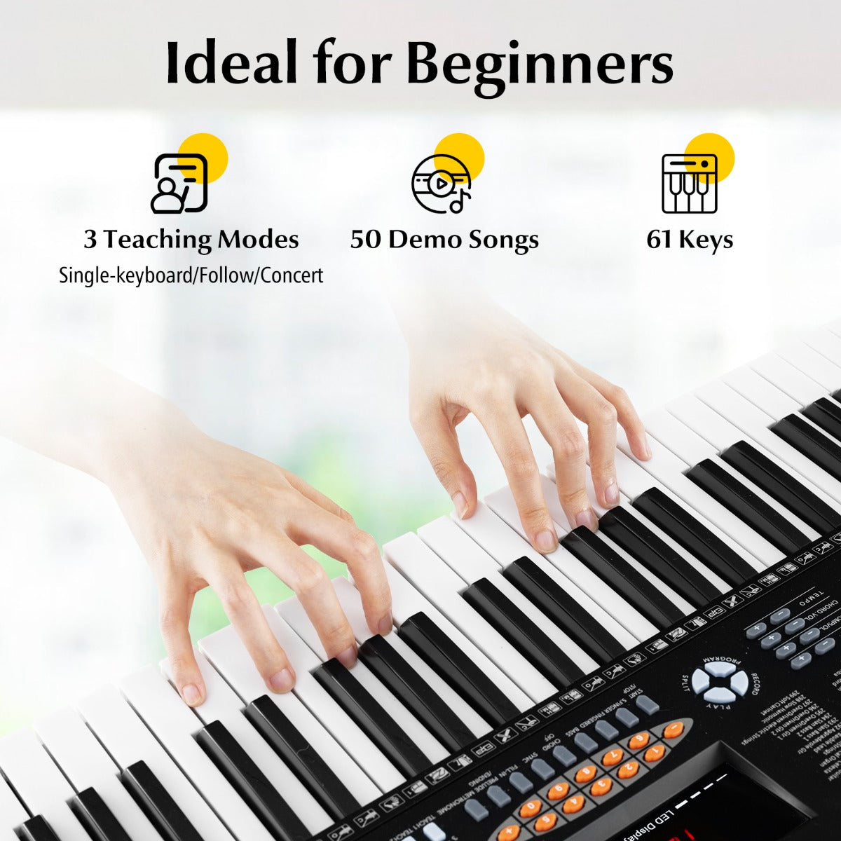 LIVSK Elektronisch Keyboard - 61 Toetsen - 300 Klankkleuren - 300 Ritmes - 3 Lesmodi - Draagbaar - Wit + Zwart