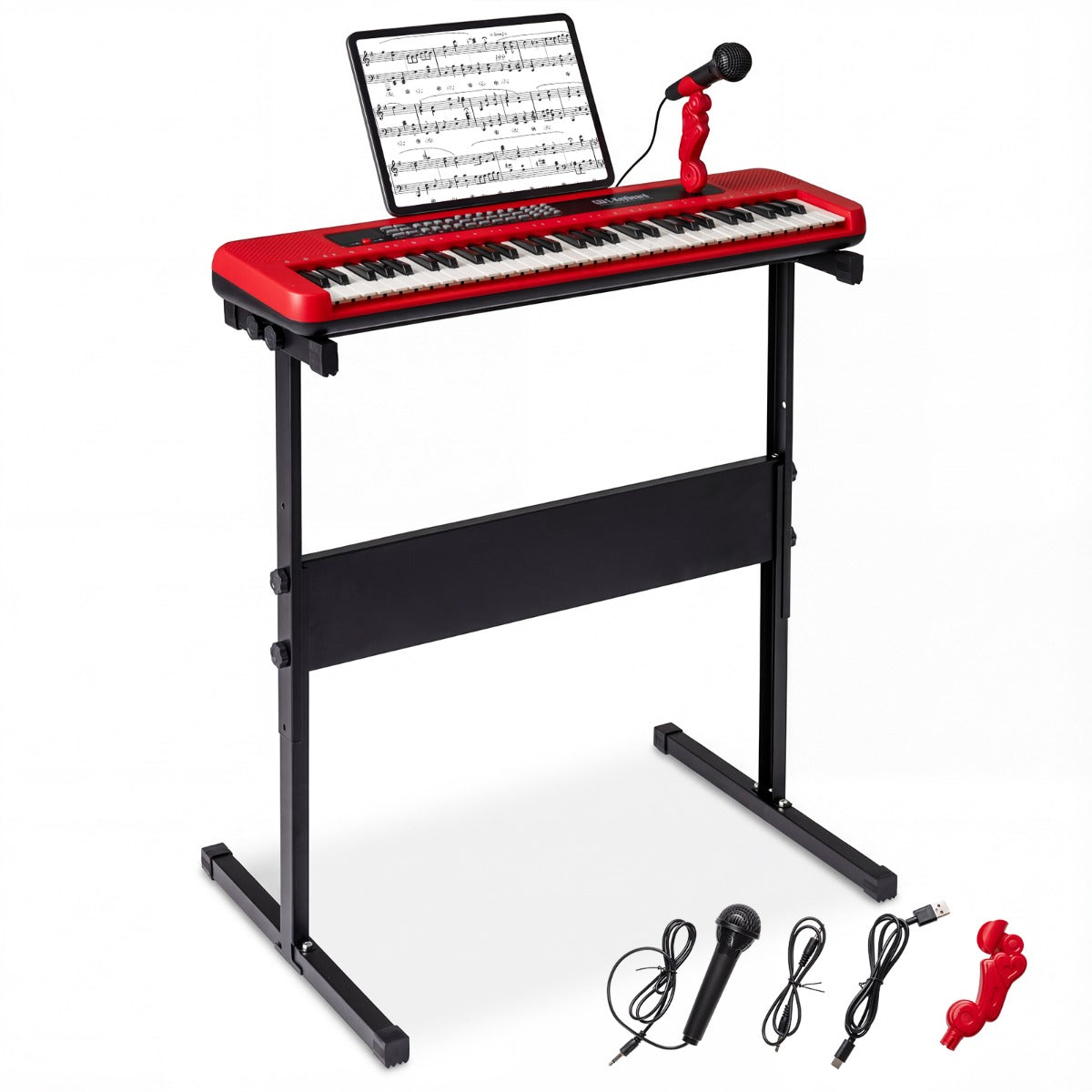 Livsk costway 61 toetsen kinderpiano keyboard voor binnengebruik compleet met verstelbare standaard microfoon en muziekstandaard rood