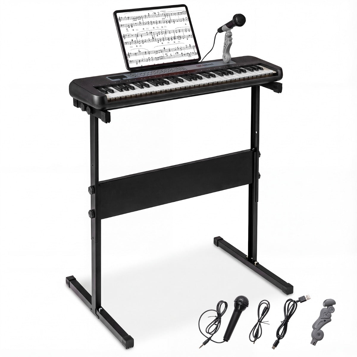 Livsk costway 61 toetsen kinderpiano keyboard voor binnengebruik compleet met verstelbare standaard microfoon en muziekstandaard zwart