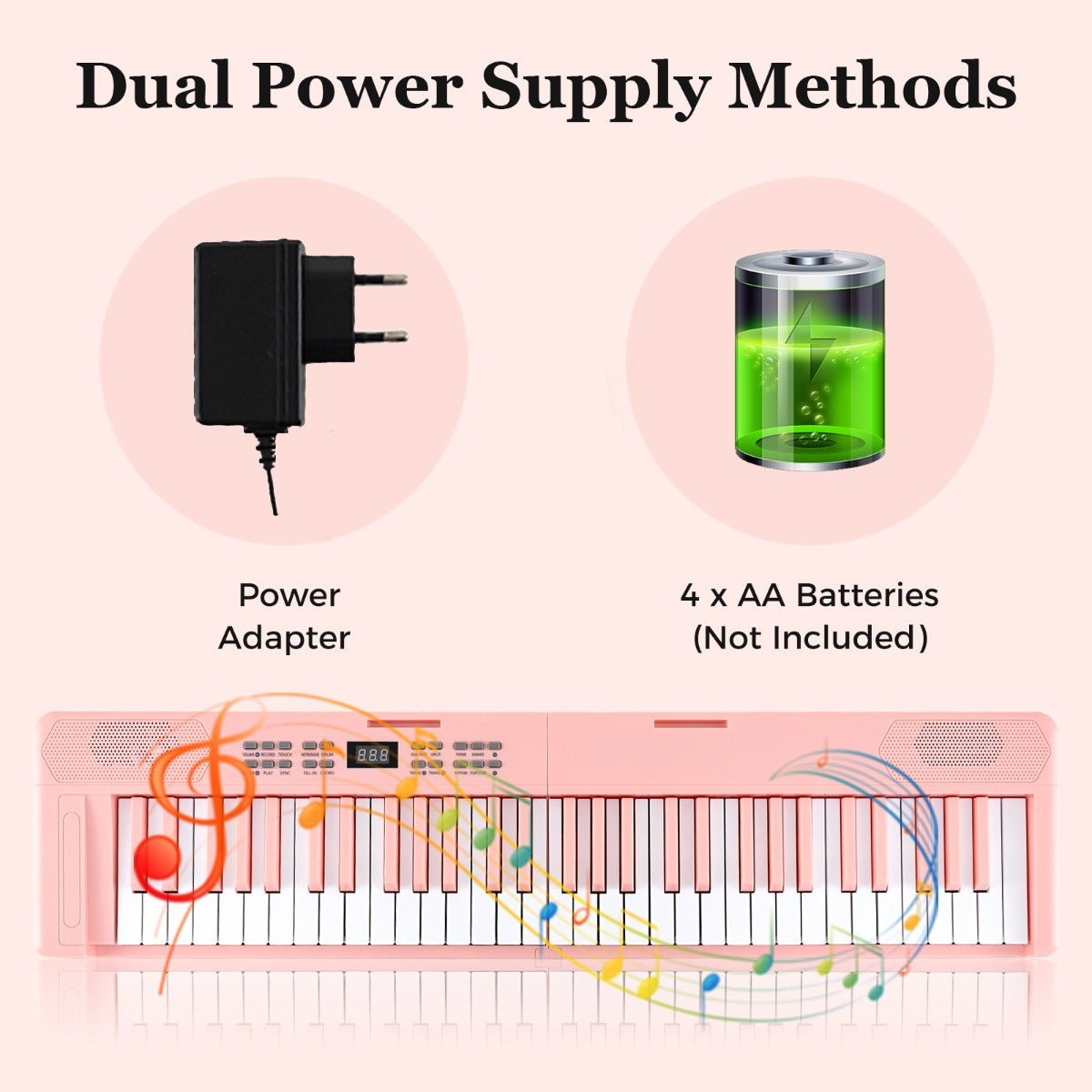 Livsk costway 61 toetsen opvouwbaar pianoklavier volwaardig elektronisch klavier met midi splitfunctie hoofdtelefoon sustainpedaal roze 4