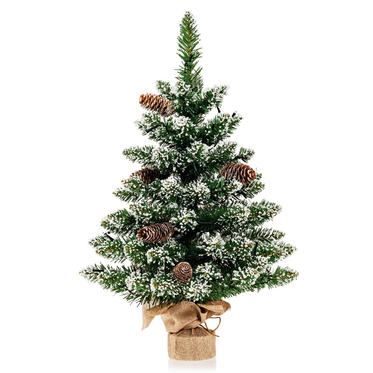 LIVSK 64 cm Mini Kunstkerstboom - Voorverlicht met 50 LED-lampjes - 8 Lichteffecten - Sneeuwgevlokt - Stevige Basis - Groen