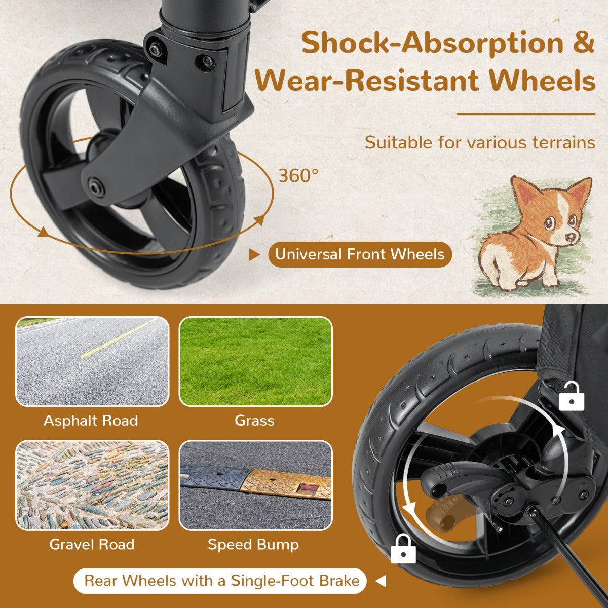 LIVSK Huisdieren Kinderwagen - Duurzaam Oxford Stof - Schokabsorberende Wielen - Ademend Dakraam - Tot 60 kg - Grijs/Zwart