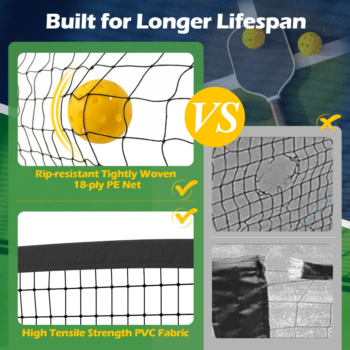 LIVSK Pickleballnet Set - Draagbaar met 6 Wielen - Eenvoudige Montage zonder Gereedschap - PE-net - 674,5 x 60,5 x 91,5 cm -