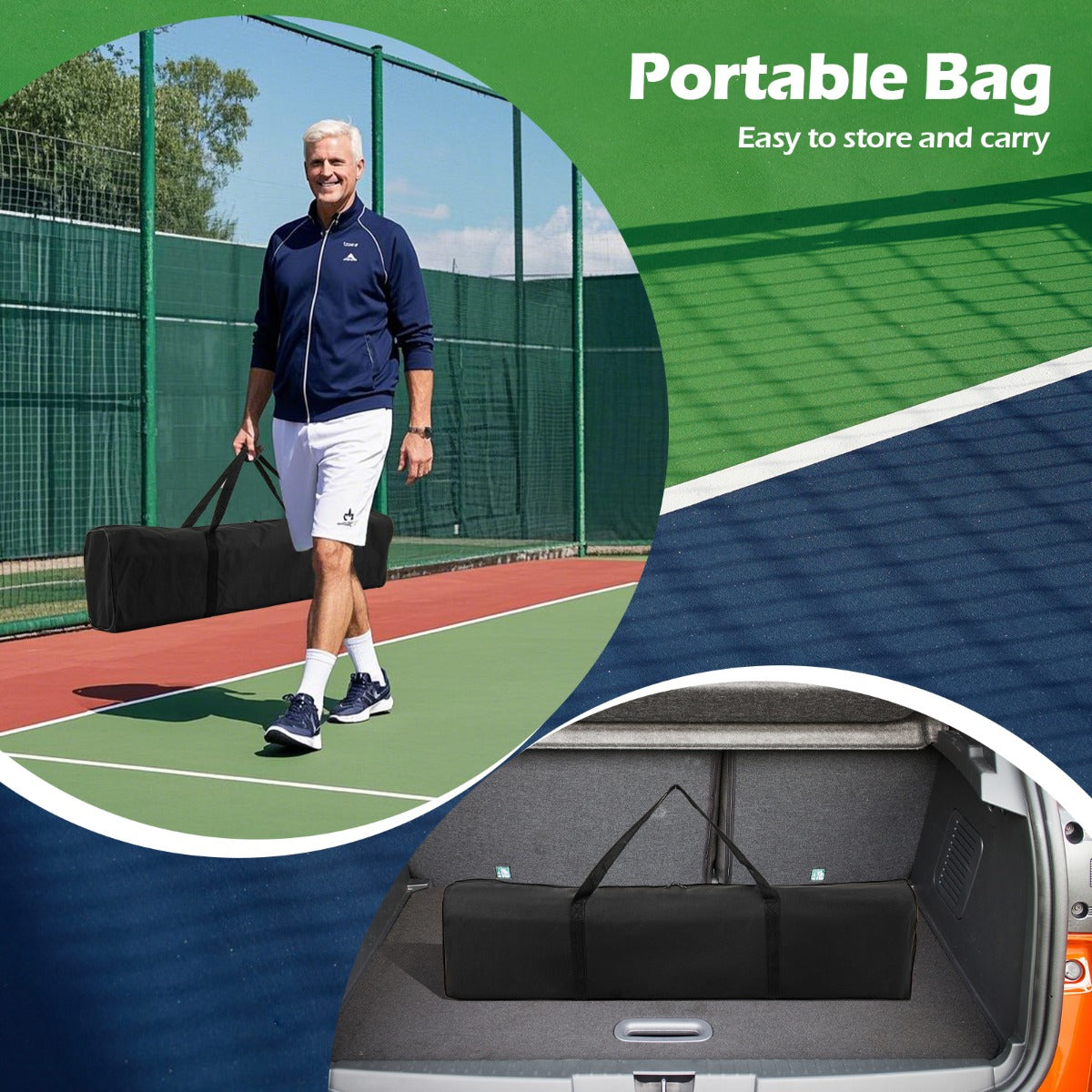 LIVSK Pickleballnet Set - Draagbaar met 6 Wielen - Eenvoudige Montage zonder Gereedschap - PE-net - 674,5 x 60,5 x 91,5 cm -