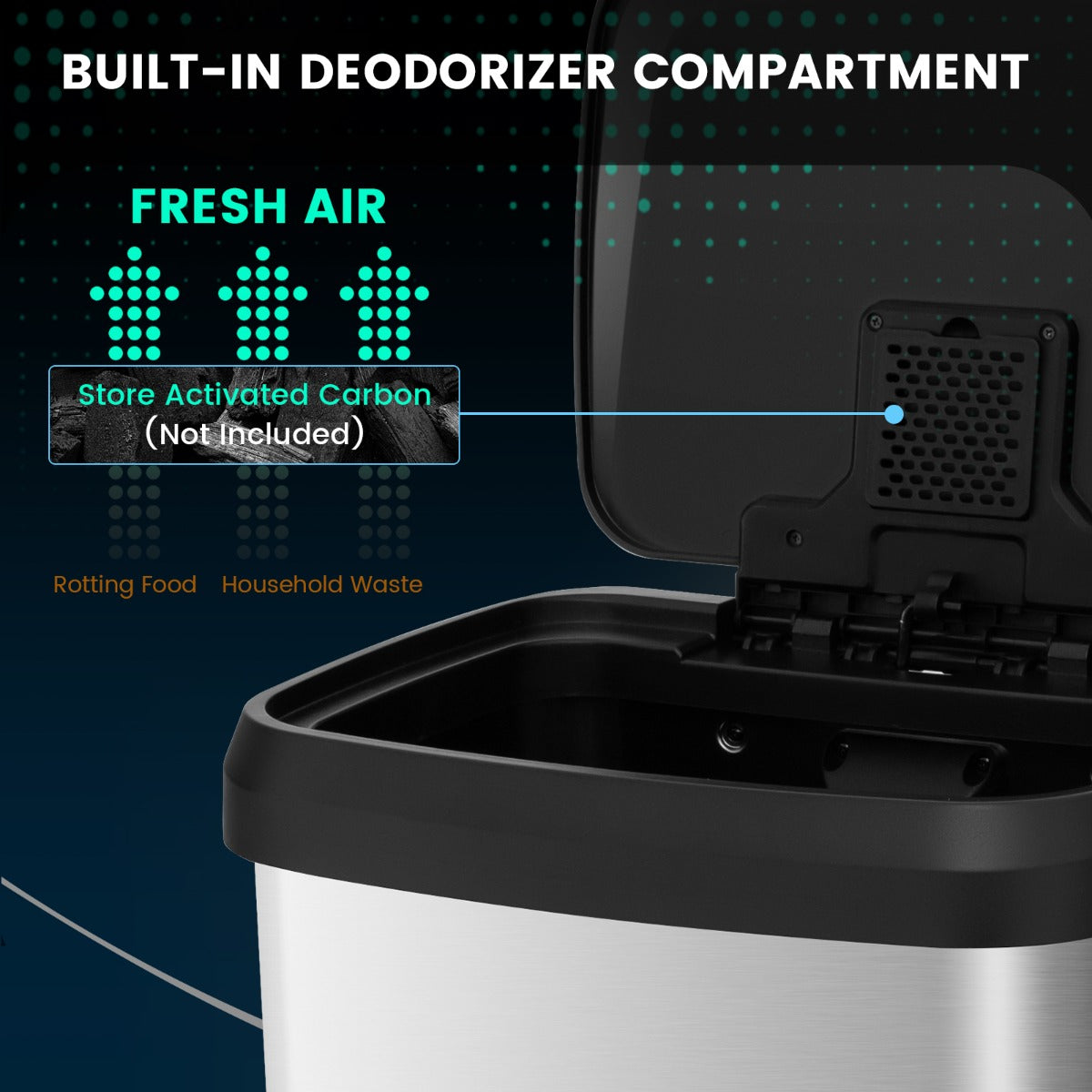 LIVSK Roestvrijstalen Afvalemmer - 68L Capaciteit - Zachtsluitend Deksel - Geurcontrole - Antislip - 40 x 38 x 78 cm - Zilver