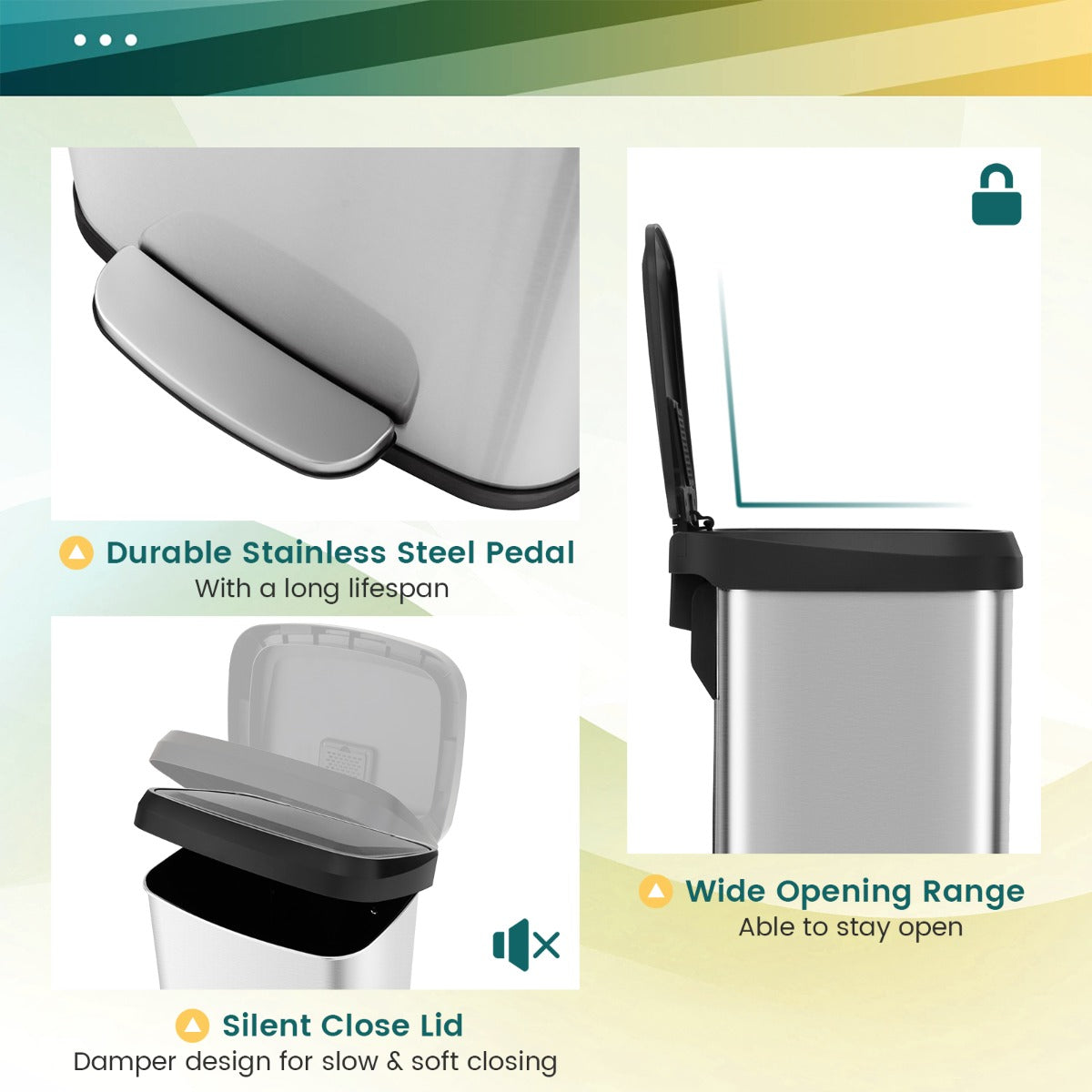LIVSK Roestvrijstalen Afvalemmer - 68L Capaciteit - Zachtsluitend Deksel - Geurcontrole - Antislip - 40 x 38 x 78 cm - Zilver