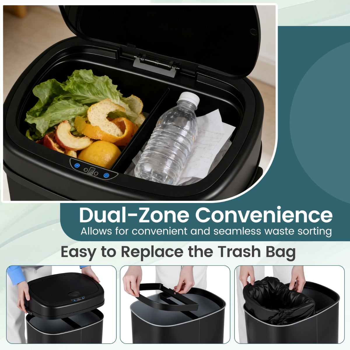 Livsk costway 68l sensor bin dual zone design bin en deksel automatische afvalbak 6