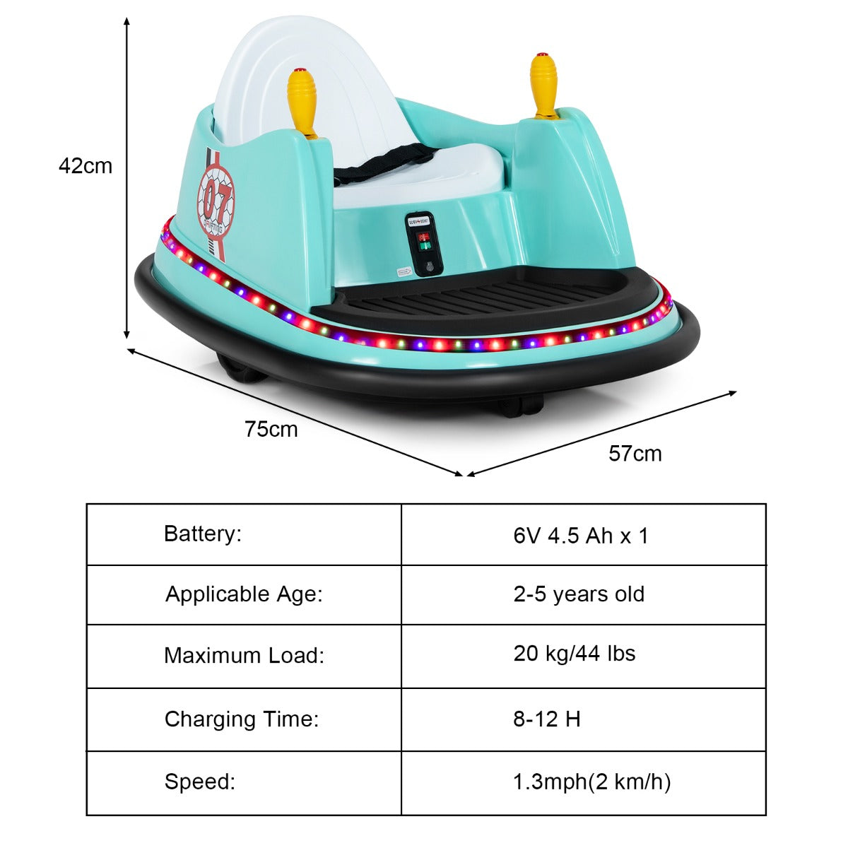Livsk costway 6v auto scooter met kleurrijke lampjes afstandsbediening en 360 graden draaibare bumpercar groen 1 1