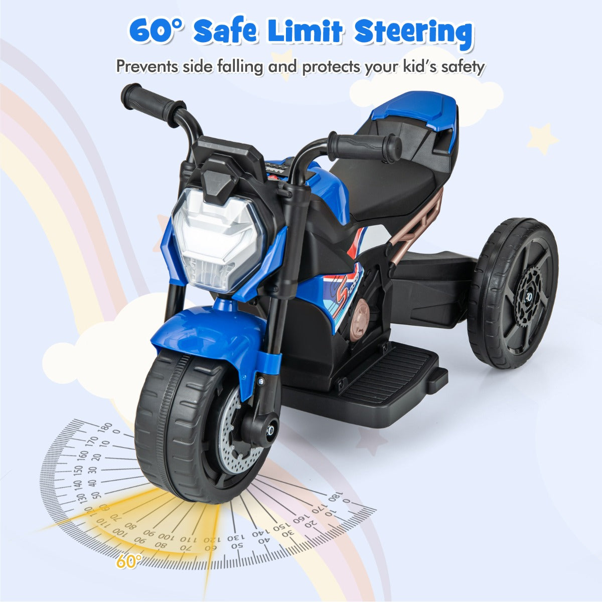 LIVSK Elektrische Kindermotorfiets - 2/3-wielmodus - LED-koplamp en Muziek - Veilig en Comfortabel - Tot 20 kg - Blauw