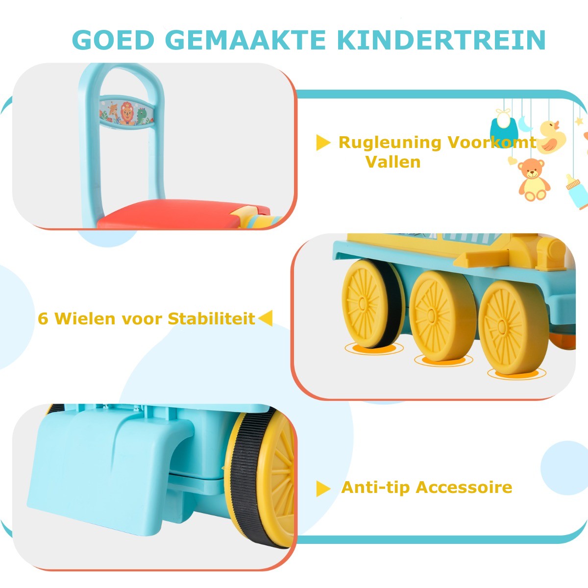 LIVSK Elektrische Kindertrein - Retrostijl met 16 Spoorstukken - Veilig met Rugleuning en Anti-kantel - Voor Kinderen - Blauw