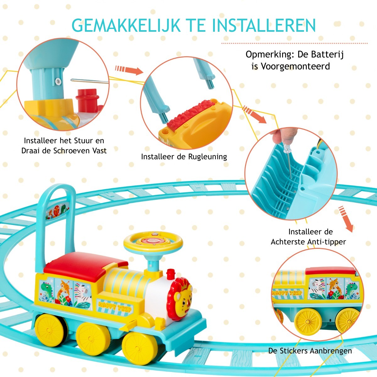 LIVSK Elektrische Kindertrein - Retrostijl met 16 Spoorstukken - Veilig met Rugleuning en Anti-kantel - Voor Kinderen - Blauw