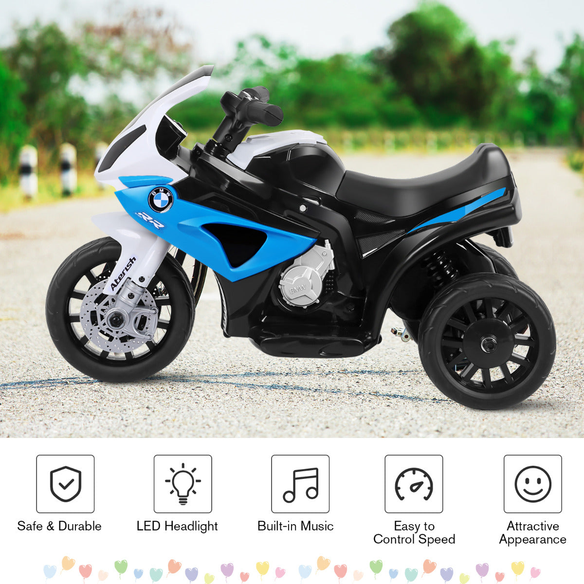LIVSK Accu Motorfiets - Duurzaam PP-materiaal - Veilig voorgevormd zitje - Trainingswielen - Muziekmodus - 66 x 37 x 44 cm -