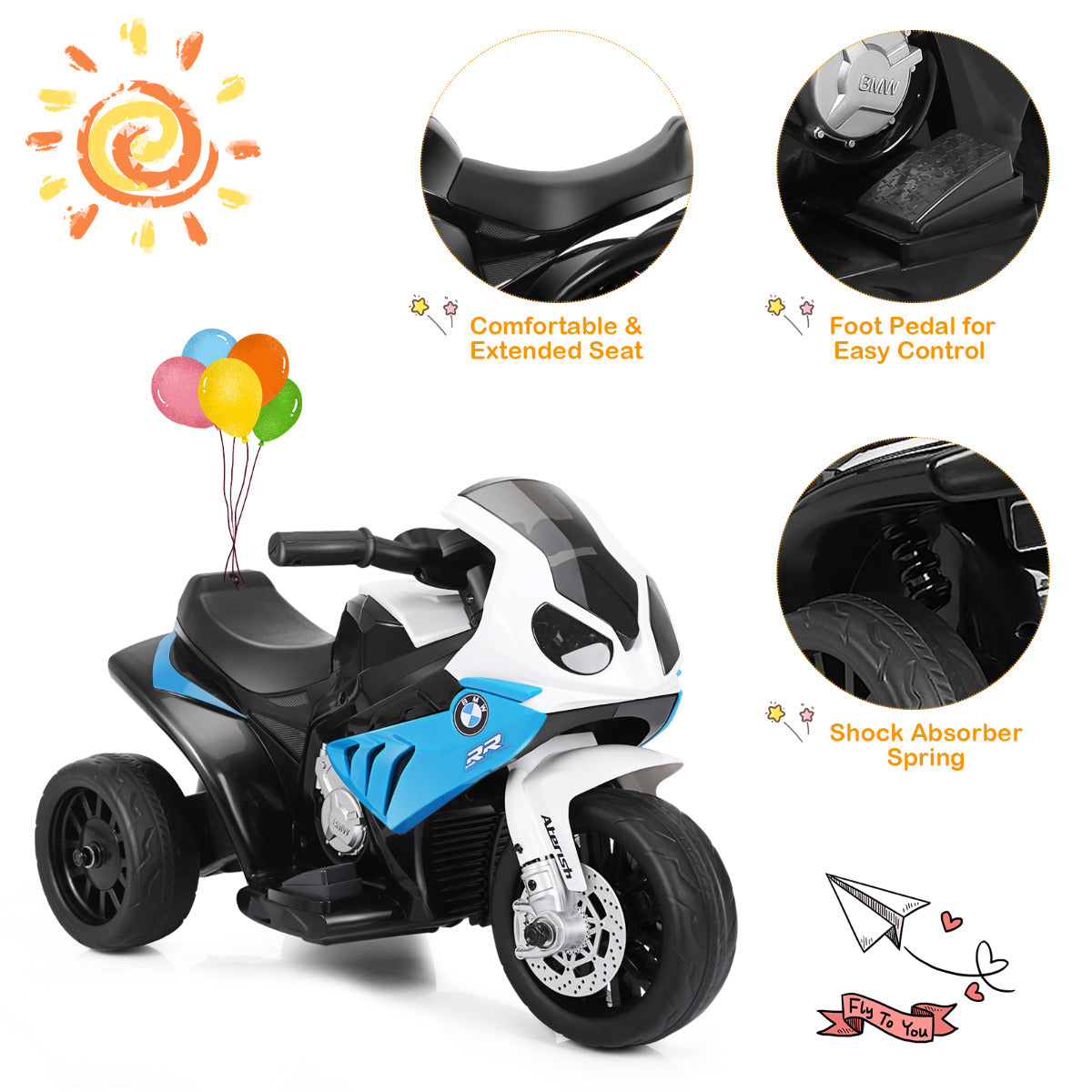LIVSK Accu Motorfiets - Duurzaam PP-materiaal - Veilig voorgevormd zitje - Trainingswielen - Muziekmodus - 66 x 37 x 44 cm -