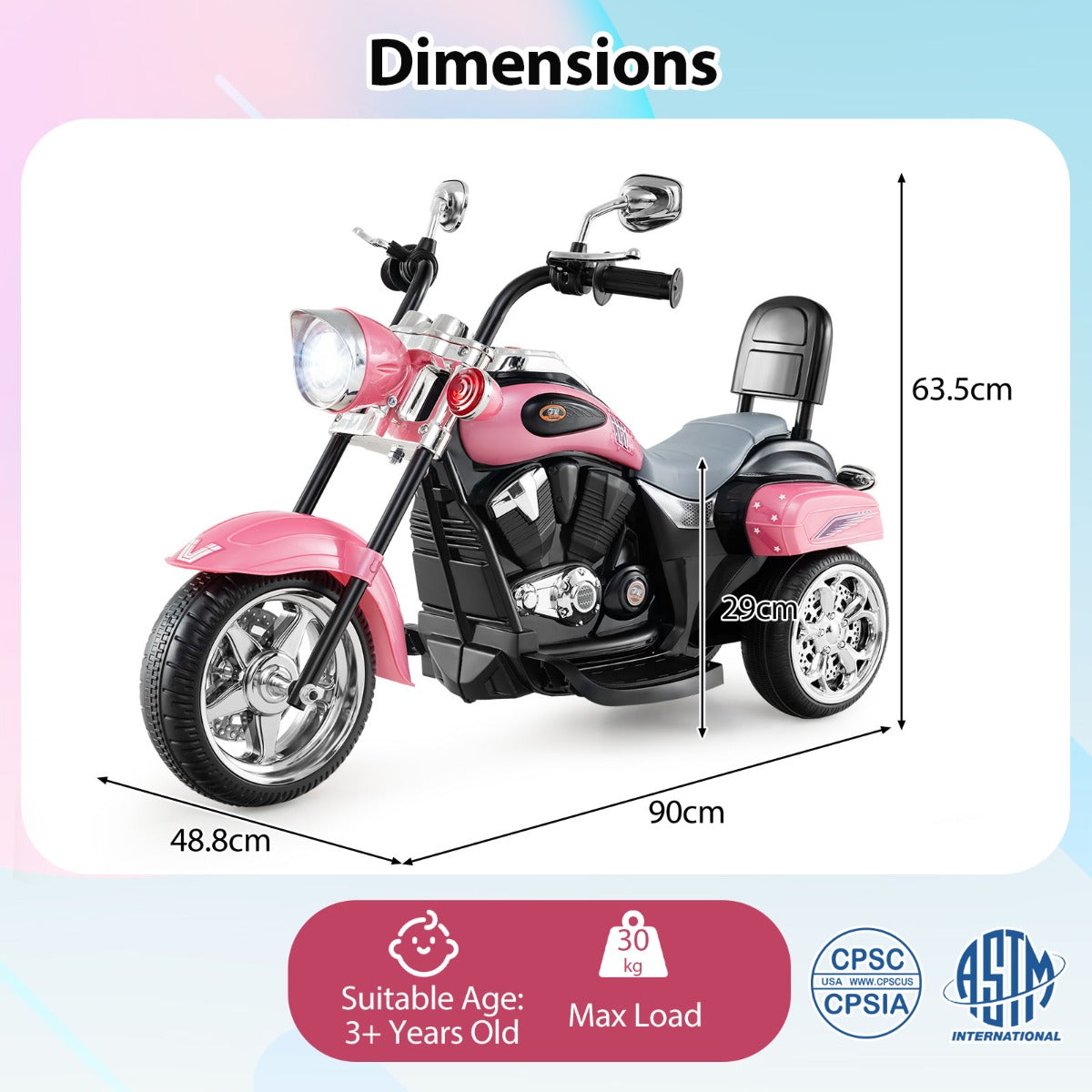 LIVSK Kindermotorfiets in Chopperstijl - Drie Wielen voor Stabiliteit - Licht en Geluid - Voor Binnen en Buiten - Tot 30 kg -