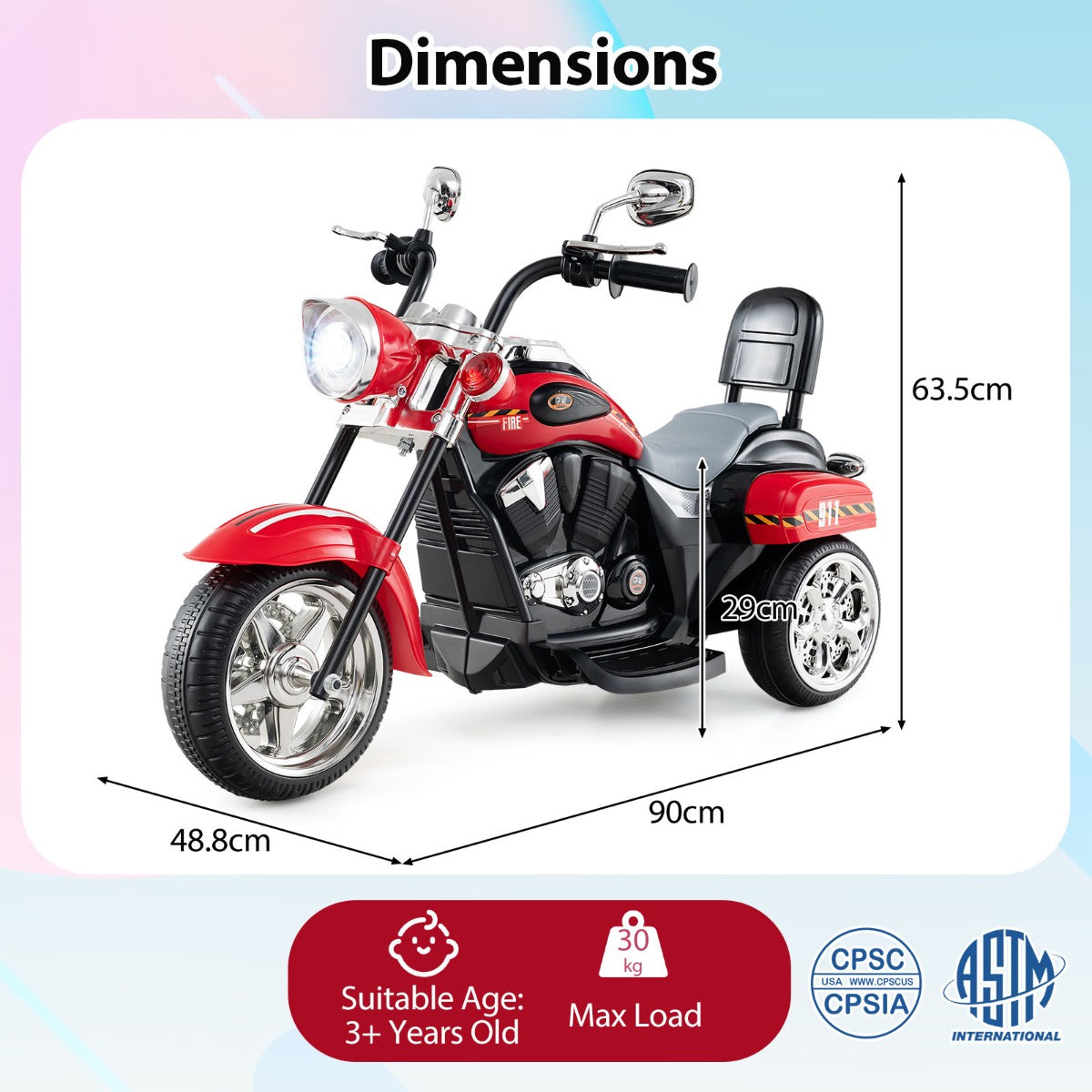 LIVSK Kindermotorfiets - Stoer Ontwerp met Verstelbare Geluidseffecten - Veilig en Duurzaam - Tot 30 kg - Brandweerrood