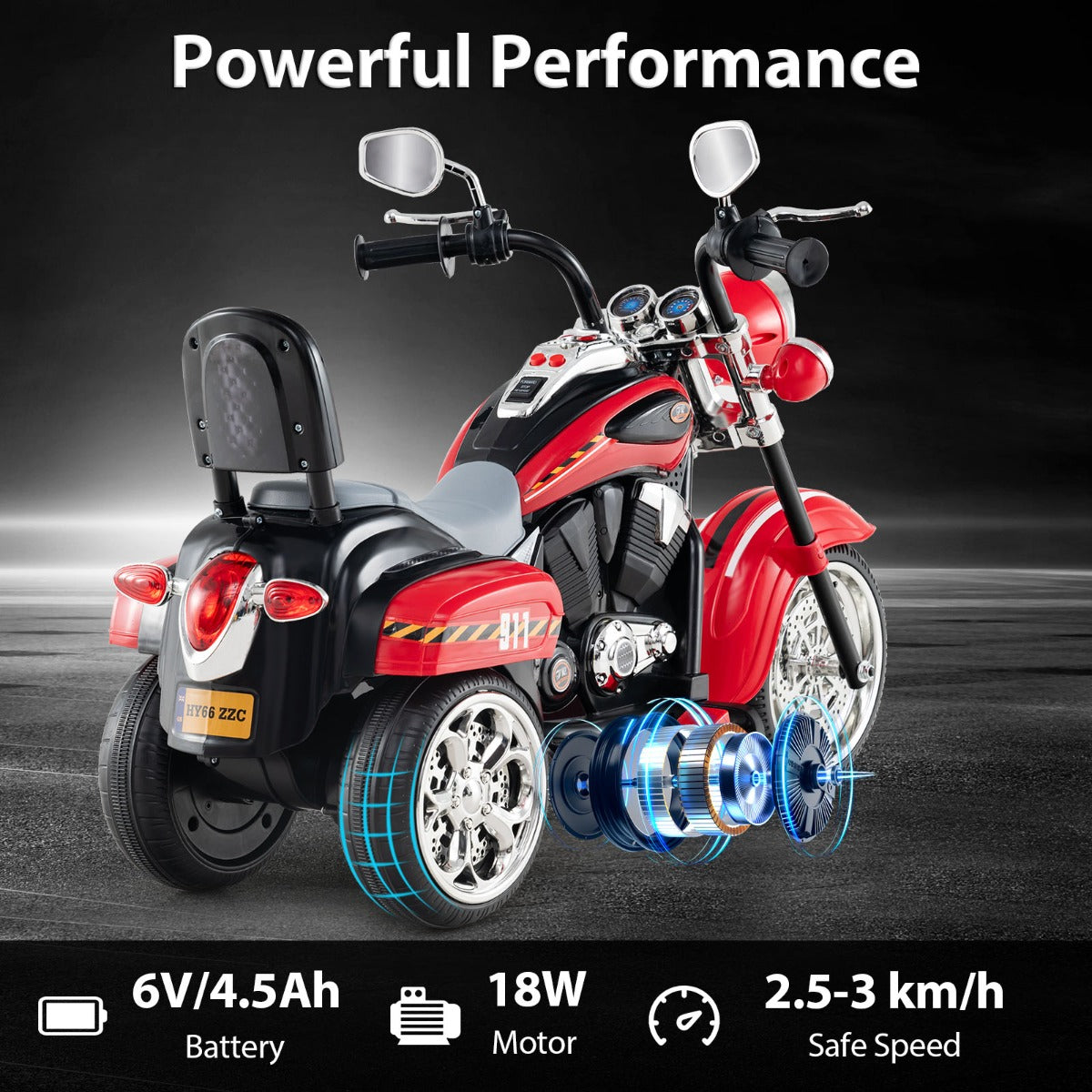 LIVSK Kindermotorfiets - Stoer Ontwerp met Verstelbare Geluidseffecten - Veilig en Duurzaam - Tot 30 kg - Brandweerrood
