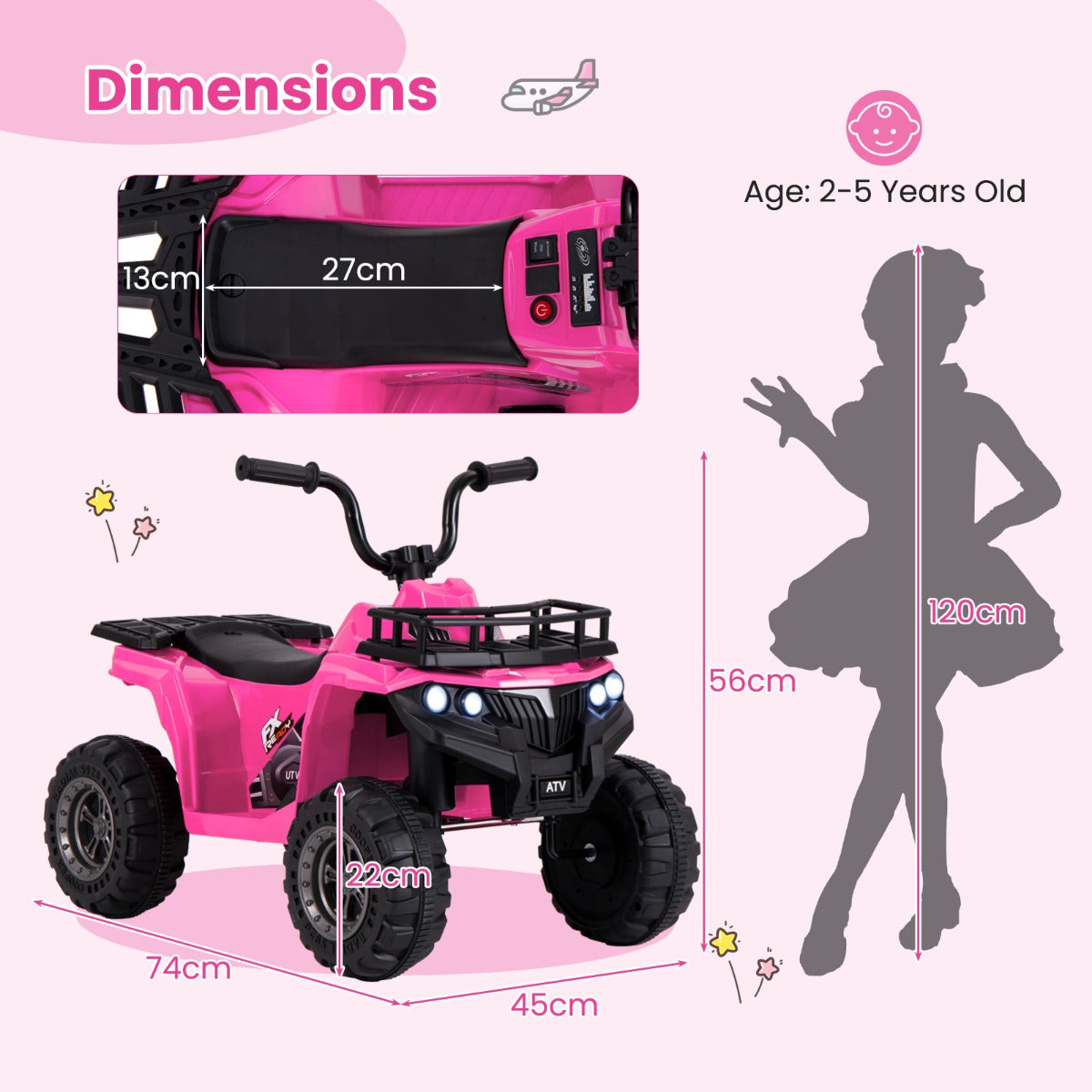 Livsk costway 6v elektrische quad voor kinderen met vooruit en achteruitfunctie roze 2 2