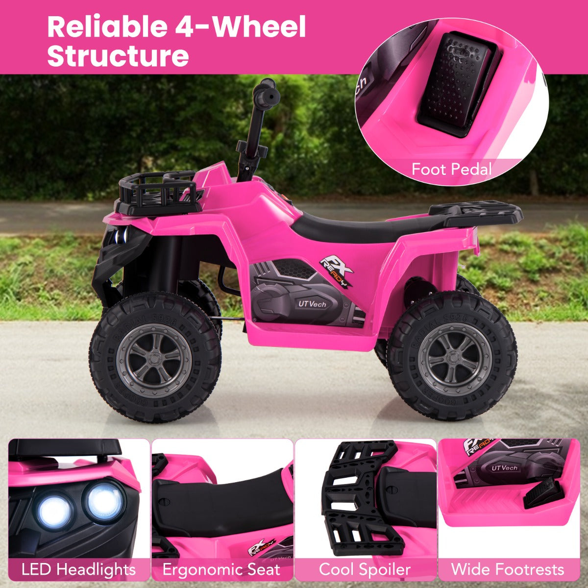 Livsk costway 6v elektrische quad voor kinderen met vooruit en achteruitfunctie roze 4 1