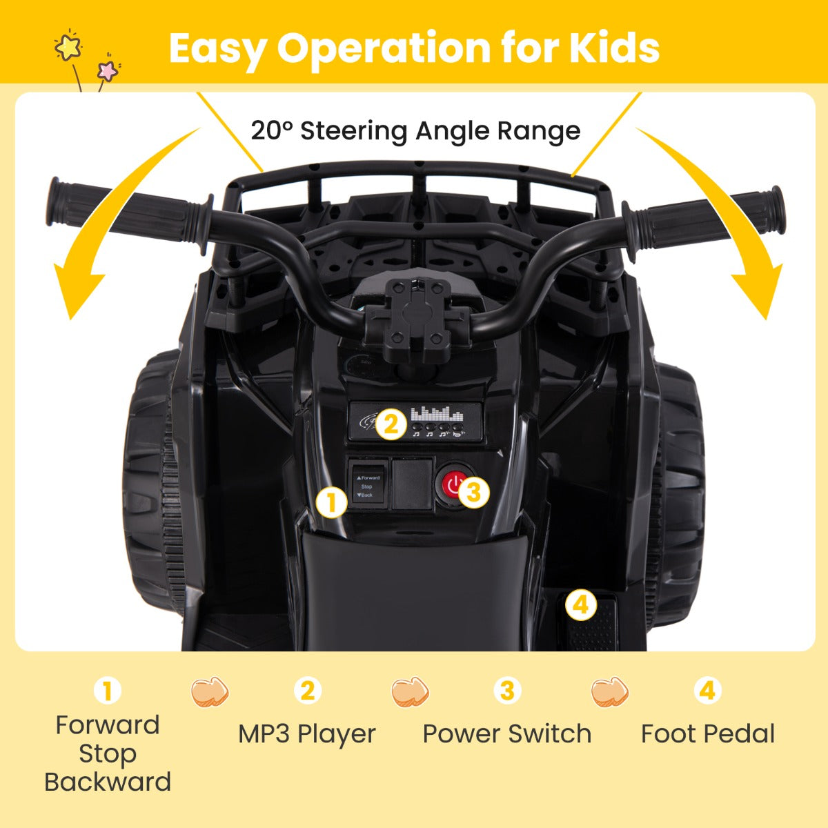 Livsk costway 6v elektrische quad voor kinderen met vooruit en achteruitfunctie zwart 3
