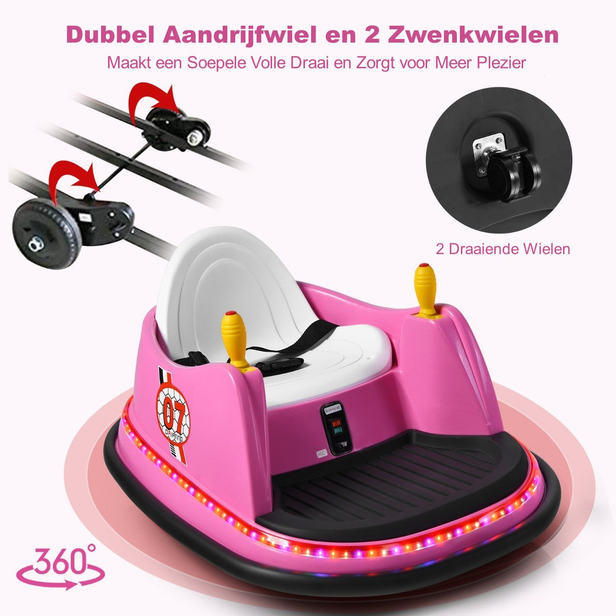 LIVSK Rijdende Botsauto met Afstandsbediening - Duurzaam PP & Staal - 360 Graden Draai - Voor Kinderen 2-5 Jaar - Roze