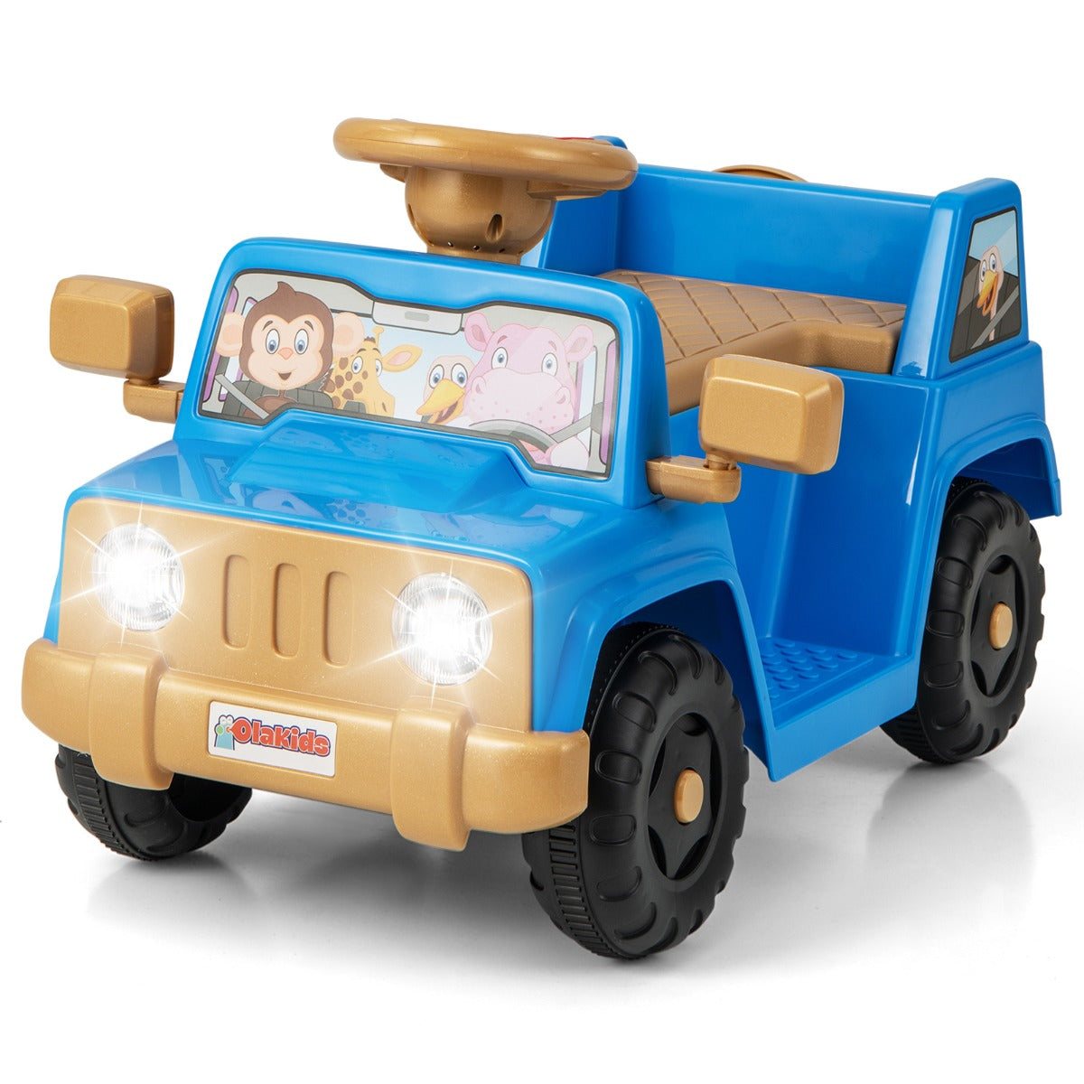 Livsk costway 6v kindervoertuig voor peuters speelgoedauto met geluidseffecten led verlichting en profielbanden kinderauto op batterijen marineblauw