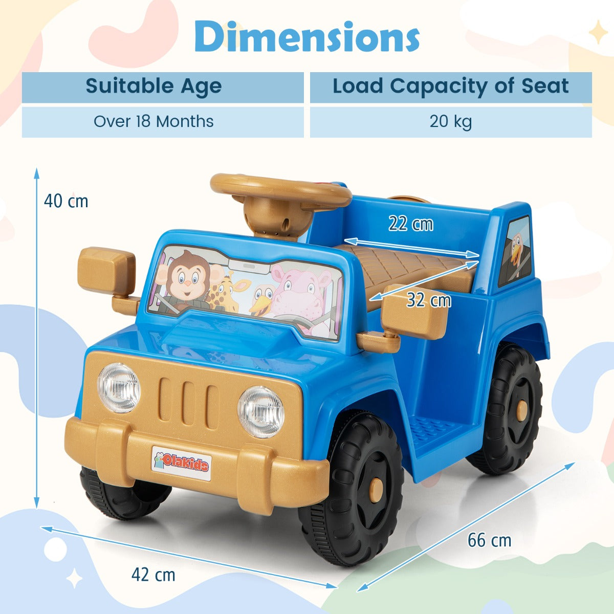 Livsk costway 6v kindervoertuig voor peuters speelgoedauto met geluidseffecten led verlichting en profielbanden kinderauto op batterijen marineblauw 2