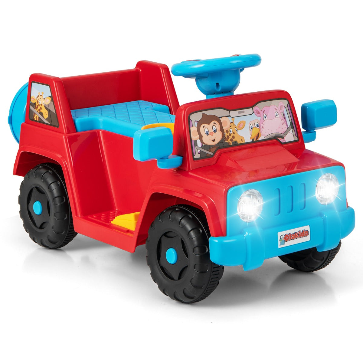 Livsk costway 6v kindervoertuig voor peuters speelgoedauto met geluidseffecten led verlichting en profielbanden kinderauto op batterijen rood 1 1