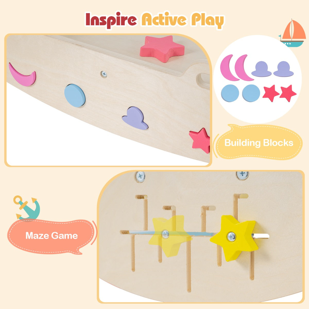 Livsk costway 7 in 1 driehoekige klimset houten montessori klimset met nautisch thema multicolor 6