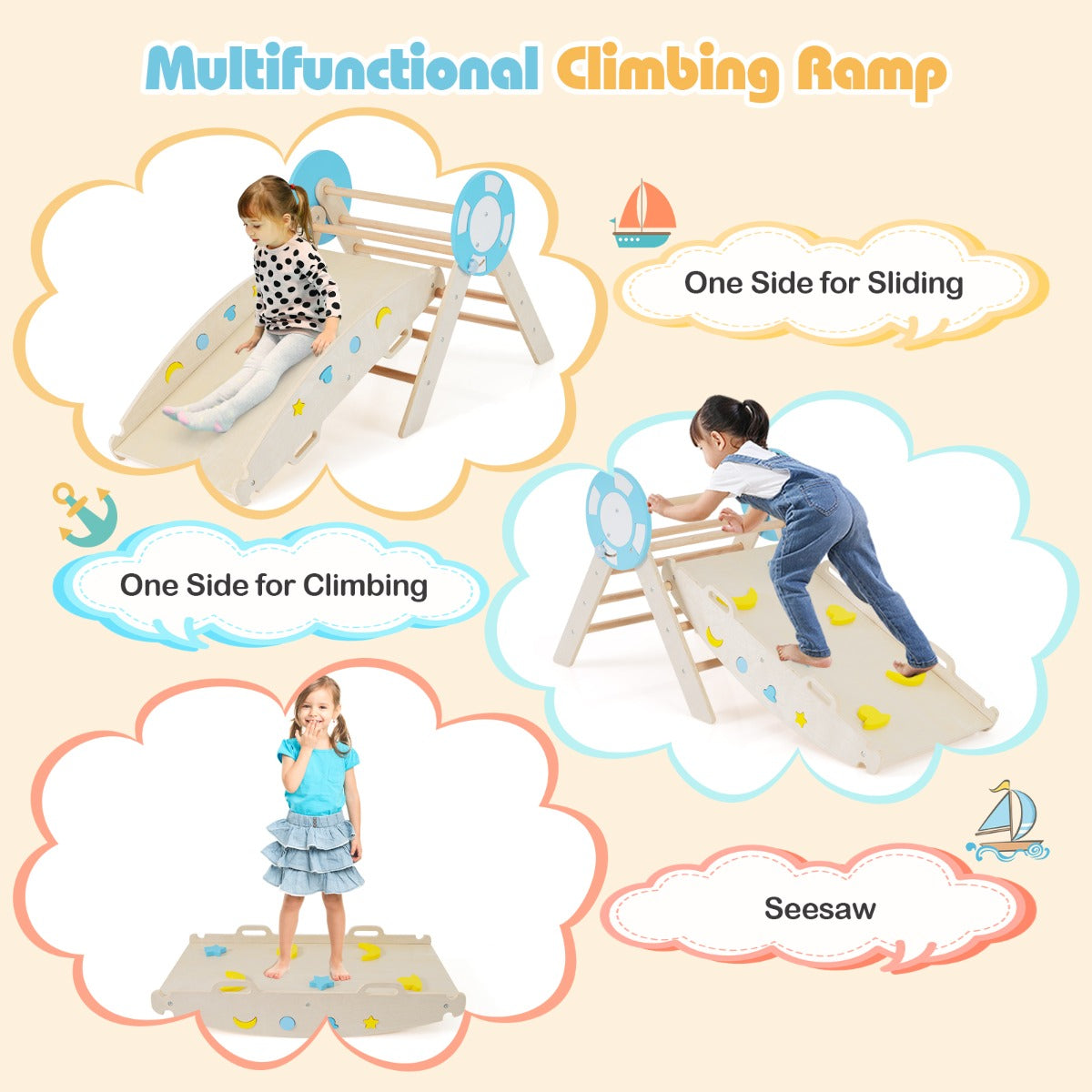 Livsk costway 7 in 1 driehoekige klimset houten montessori klimset met nautisch thema naturel 4